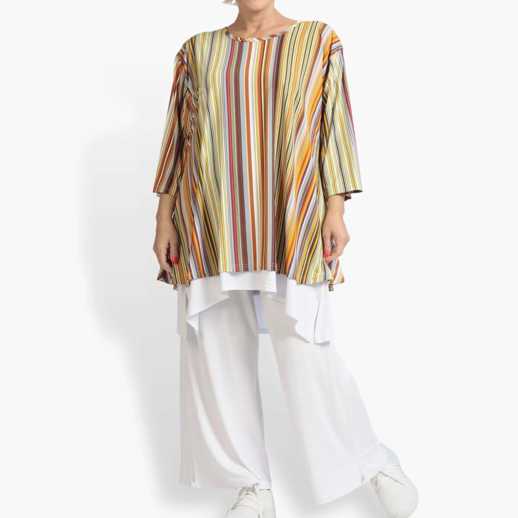  AKH Fashion Shirt in Glocken-Form, aus Materialmix, 1078.01892, Cognac, Streifen, Schick