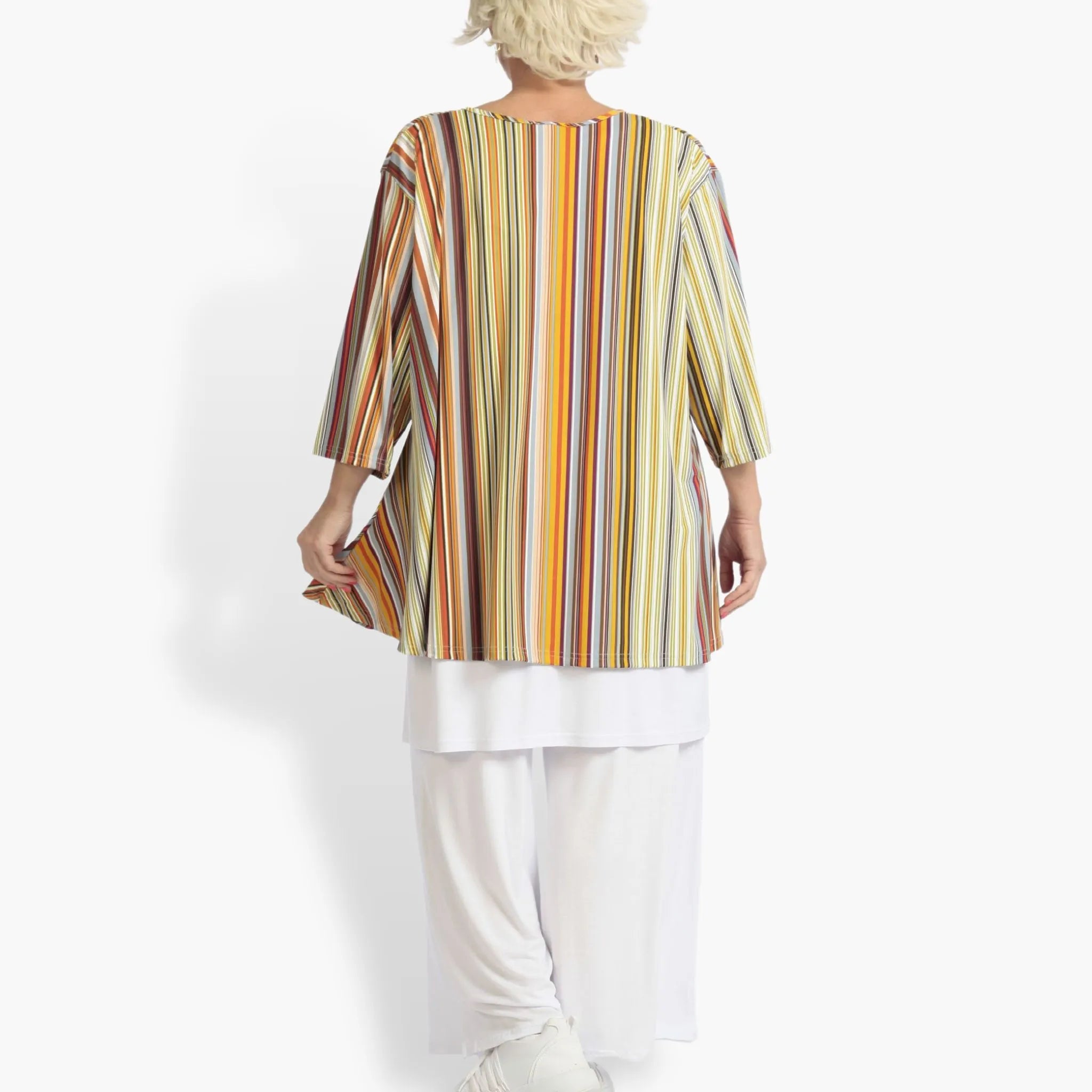  AKH Fashion Shirt in Glocken-Form, aus Materialmix, 1078.01892, Cognac, Streifen, Schick
