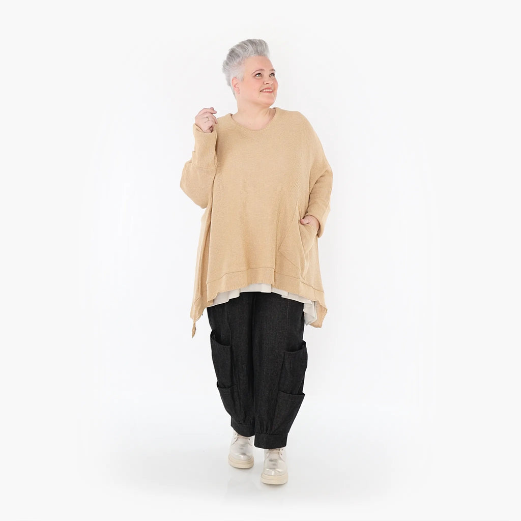  A-Form Bigshirt von AKH Fashion aus Baumwolle, 1110.02307, Beige, Ausgefallen, Zeitlos