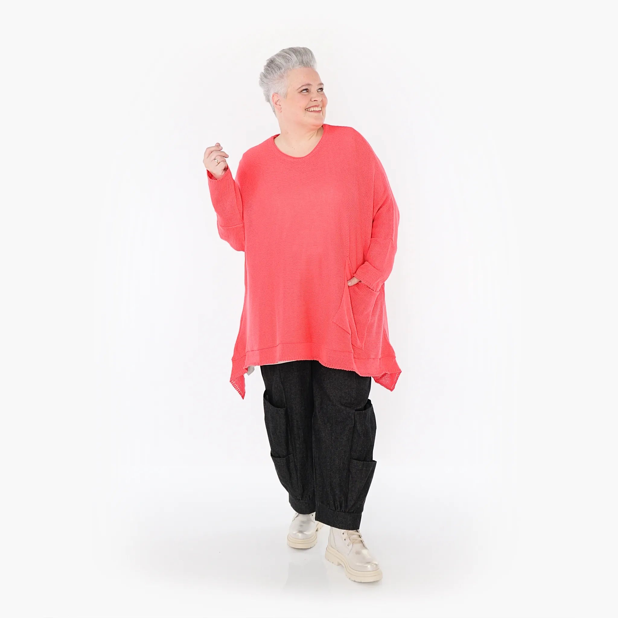  A-Form Bigshirt von AKH Fashion aus Baumwolle, 1110.02307, KorallRot, Ausgefallen, Zeitlos