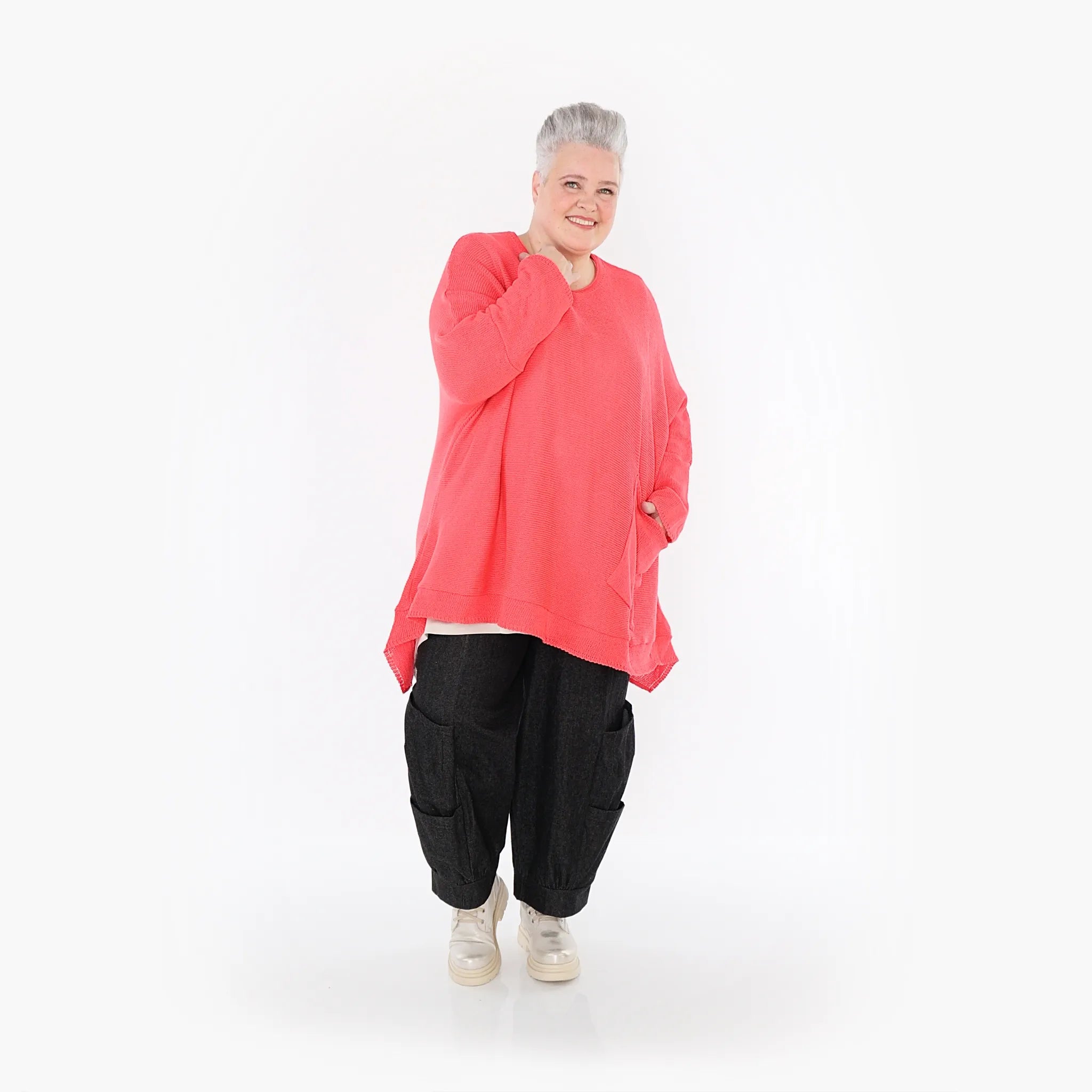  A-Form Bigshirt von AKH Fashion aus Baumwolle, 1110.02307, KorallRot, Ausgefallen, Zeitlos