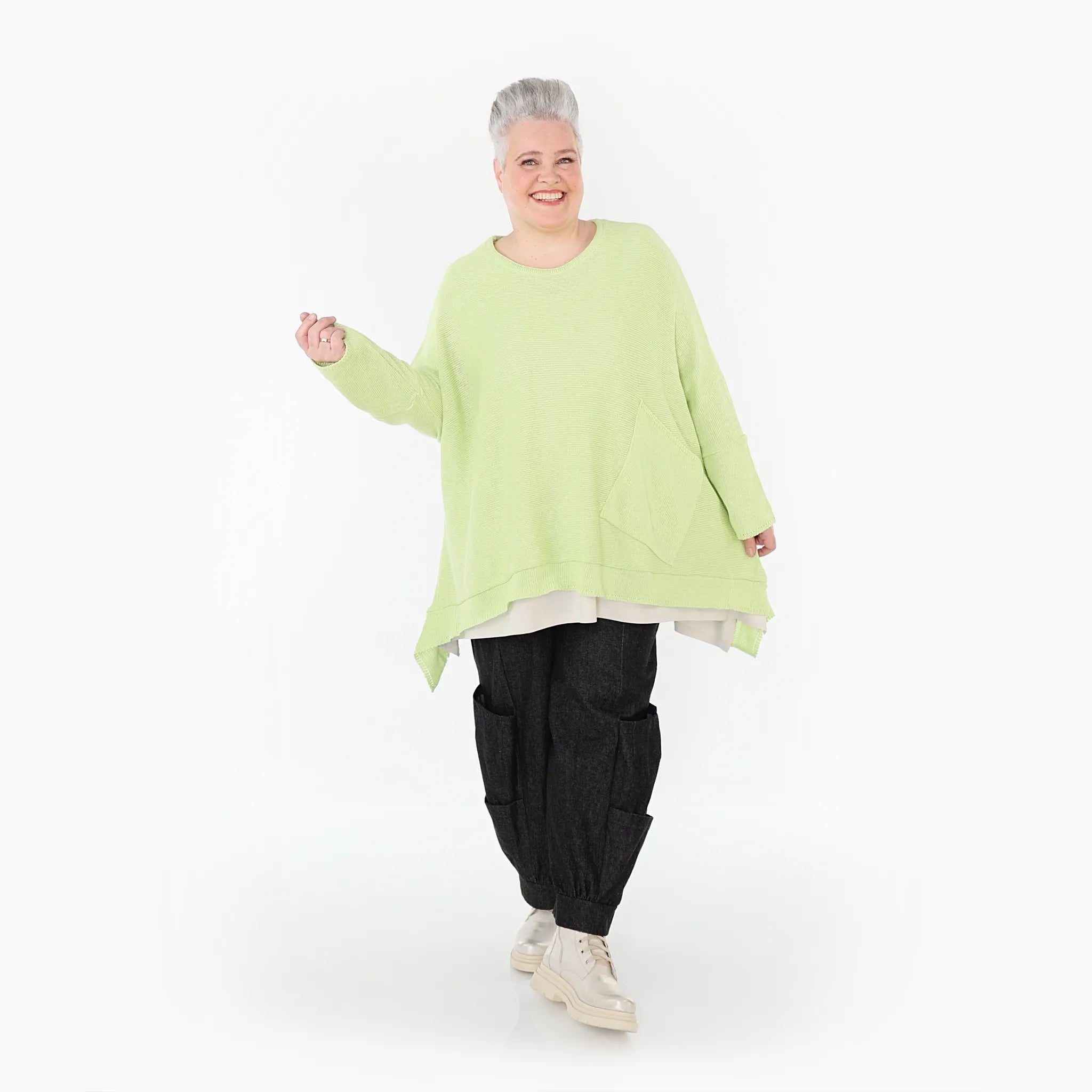  A-Form Bigshirt von AKH Fashion aus Baumwolle, 1110.02307, Lime, Ausgefallen, Zeitlos, Schick