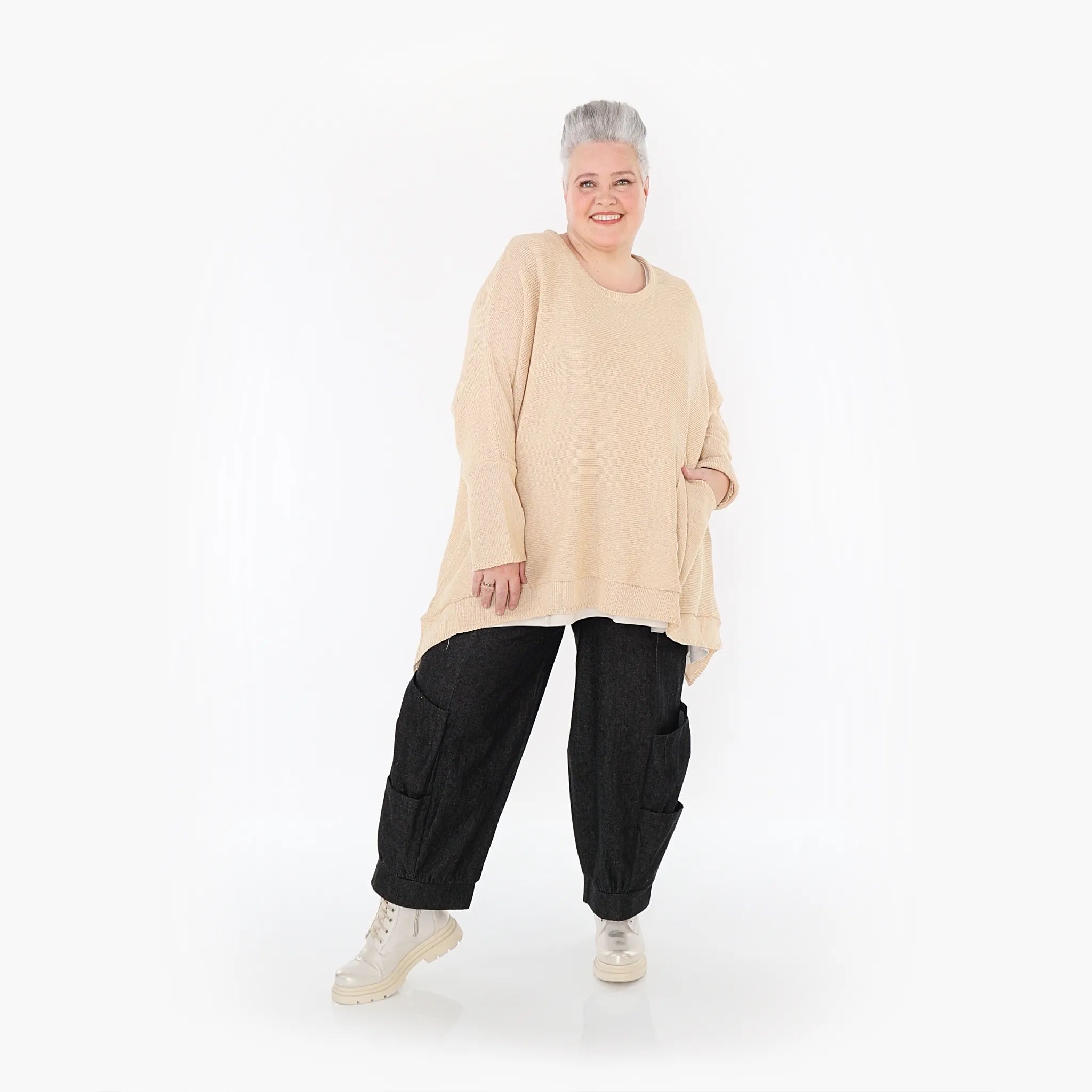  A-Form Bigshirt von AKH Fashion aus Baumwolle, 1110.02307, Sand, Ausgefallen, Zeitlos, Schick