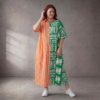 Leichtes zartes Streifenkleid Orange Grün aus Baumwolle Oversize Lagenlook bequem luftig
