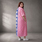 Zeitloses Streifenkleid in Pink Blau aus Baumwolle leger Oversize Lagenlook sehr luftig
