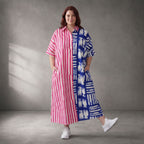 Zeitloses Streifenkleid in Pink Blau aus Baumwolle leger Oversize Lagenlook sehr luftig