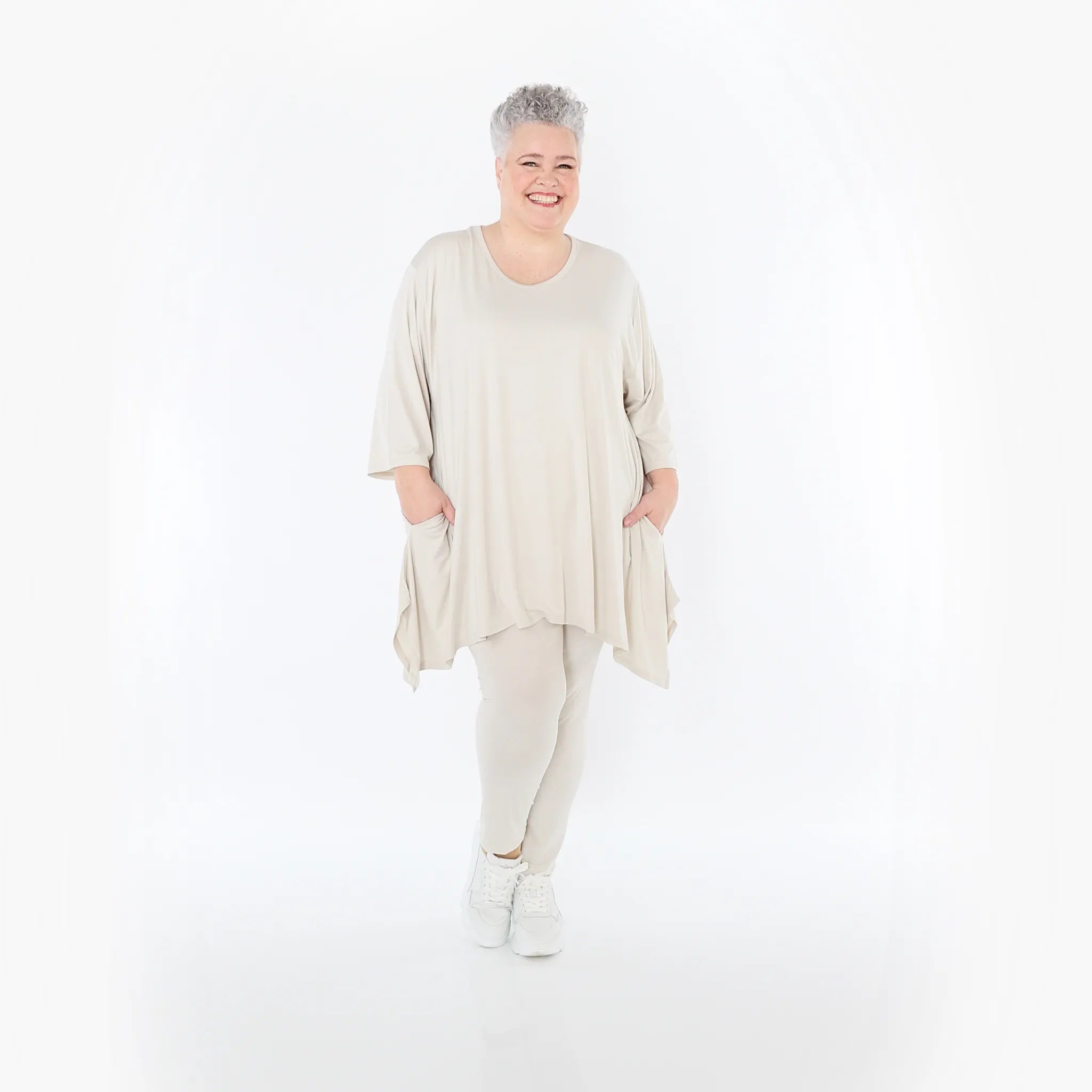 A-Form Bigshirt von AKH Fashion aus Viskose, 1233.01019, Beige, Ausgefallen, Zeitlos, Schick