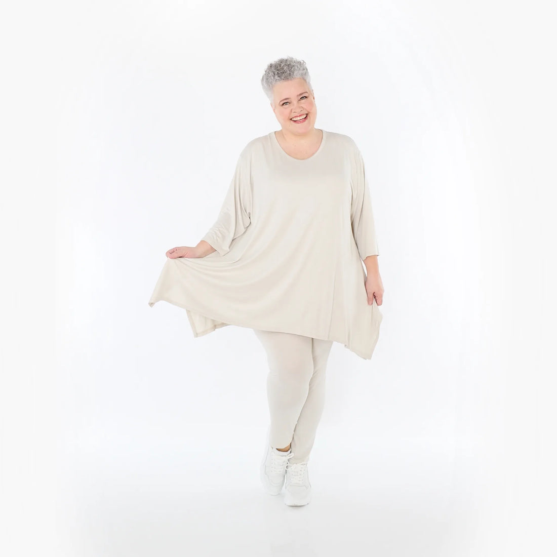  A-Form Bigshirt von AKH Fashion aus Viskose, 1233.01019, Beige, Ausgefallen, Zeitlos, Schick
