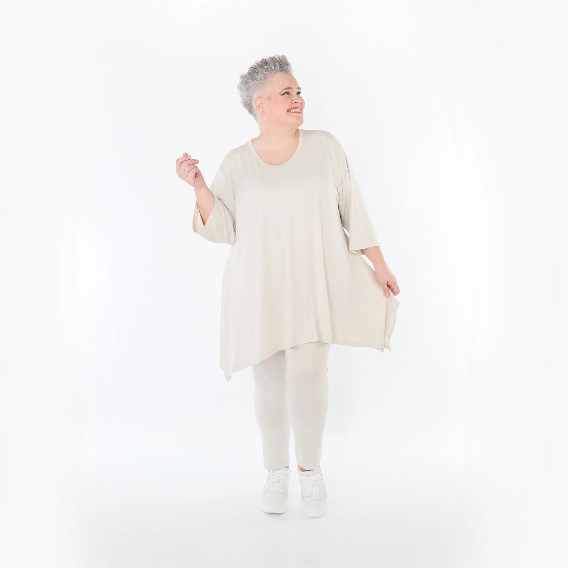  A-Form Bigshirt von AKH Fashion aus Viskose, 1233.01019, Beige, Ausgefallen, Zeitlos, Schick