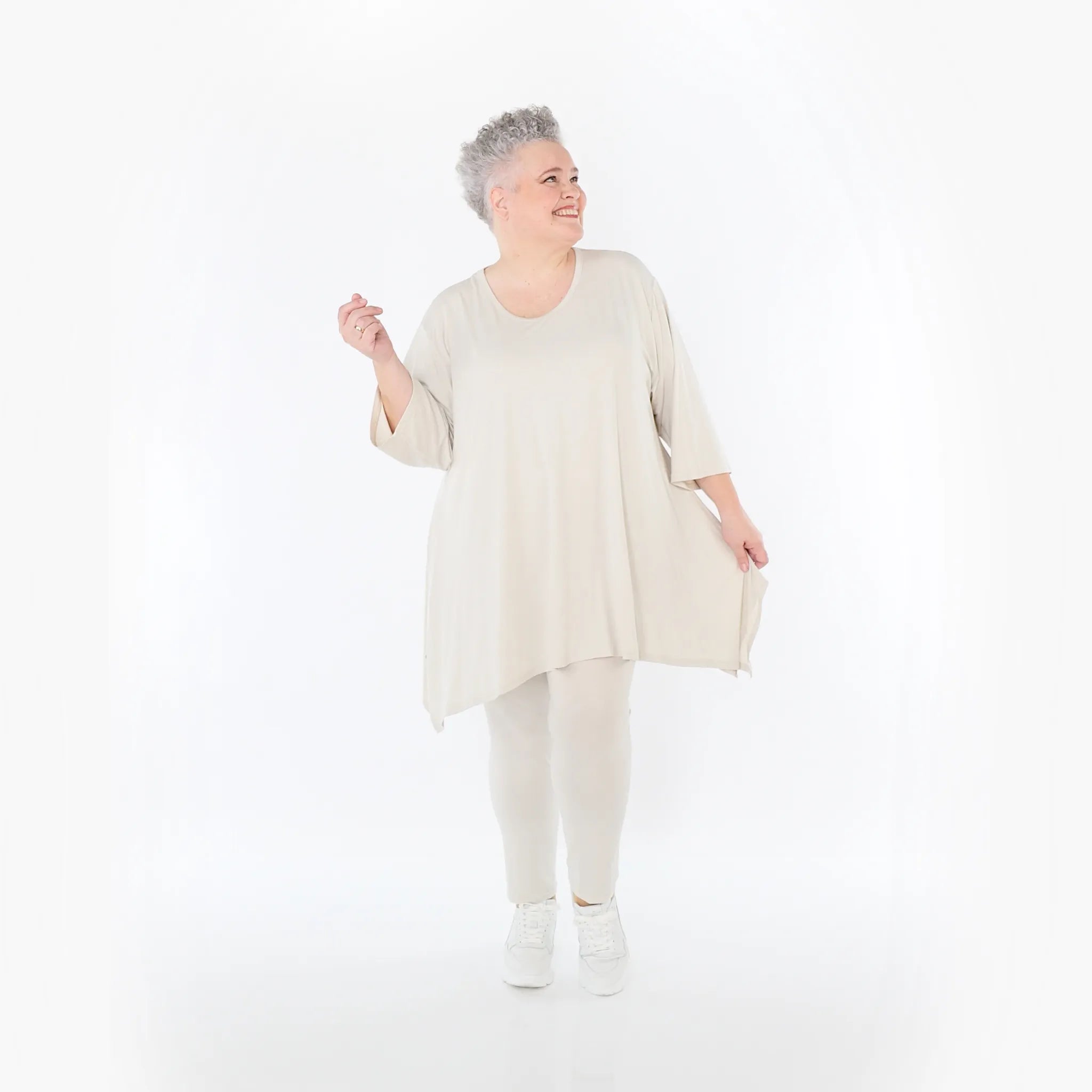  A-Form Bigshirt von AKH Fashion aus Viskose, 1233.01019, Beige, Ausgefallen, Zeitlos, Schick