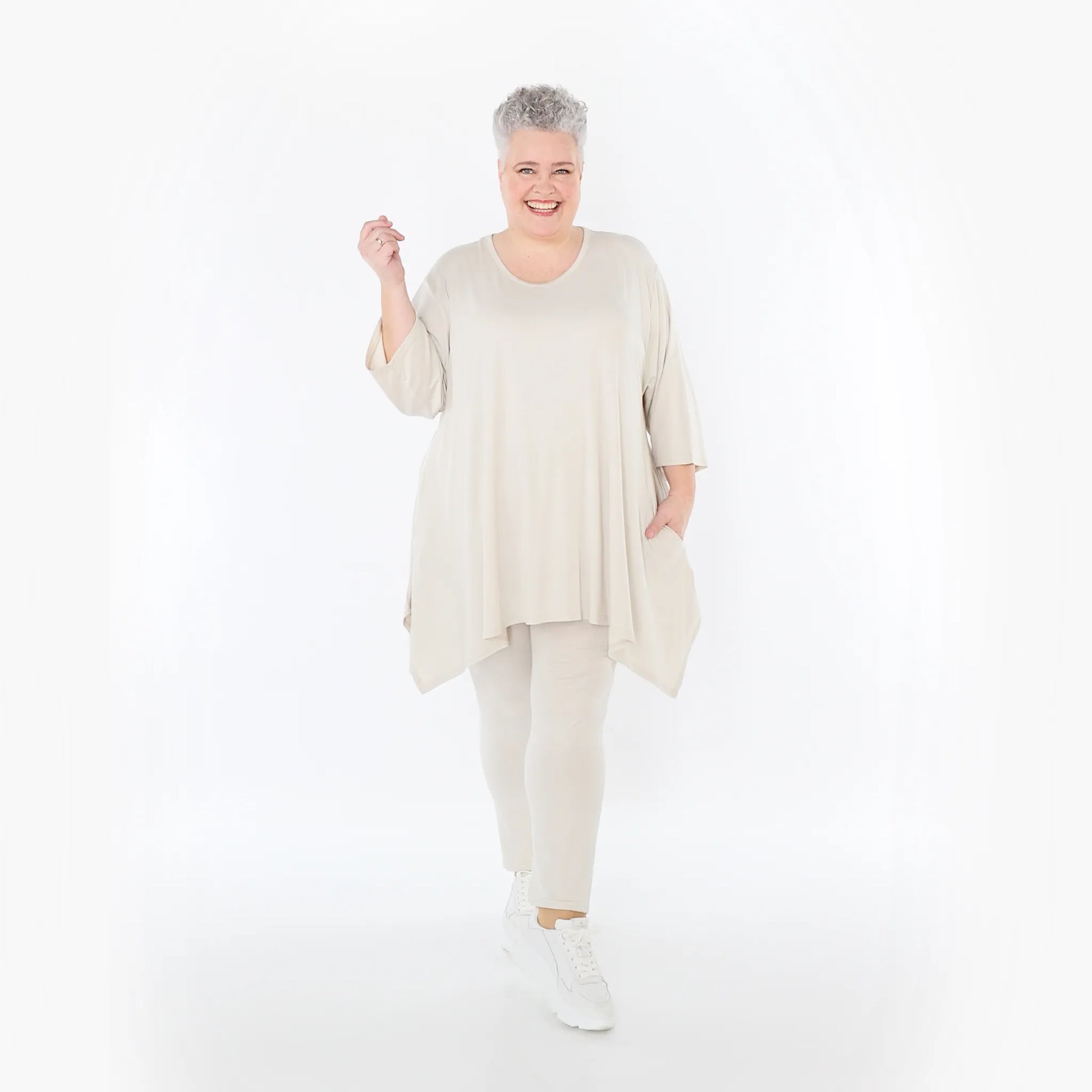  A-Form Bigshirt von AKH Fashion aus Viskose, 1233.01019, Beige, Ausgefallen, Zeitlos, Schick
