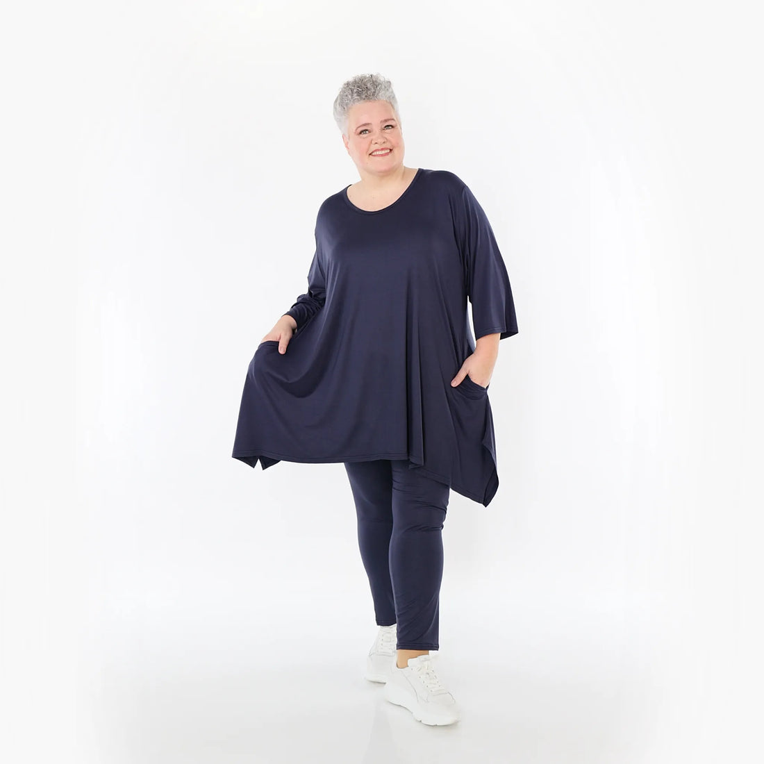  A-Form Bigshirt von AKH Fashion aus Viskose, 1233.01019, Marine, Ausgefallen, Zeitlos, Schick