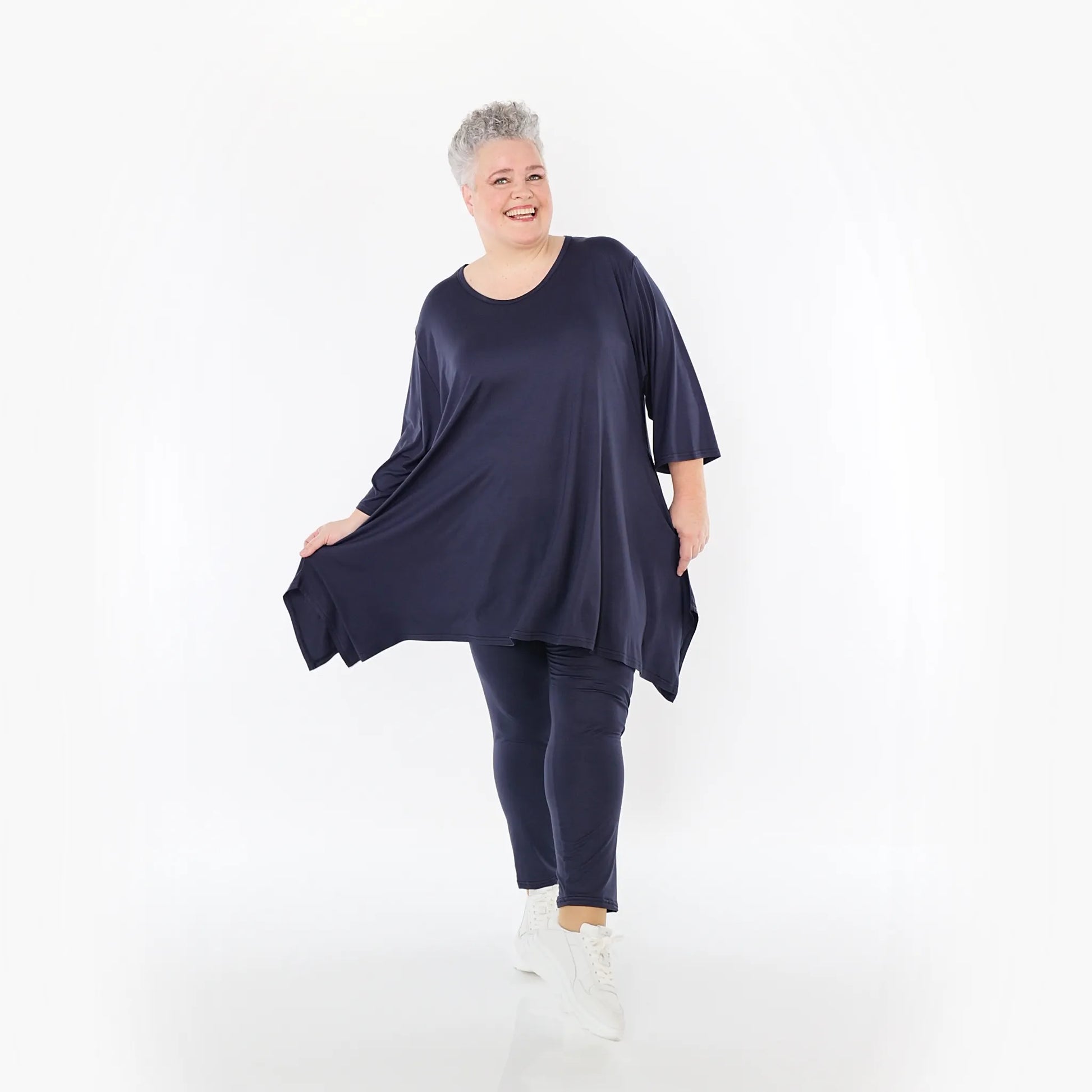  A-Form Bigshirt von AKH Fashion aus Viskose, 1233.01019, Marine, Ausgefallen, Zeitlos, Schick