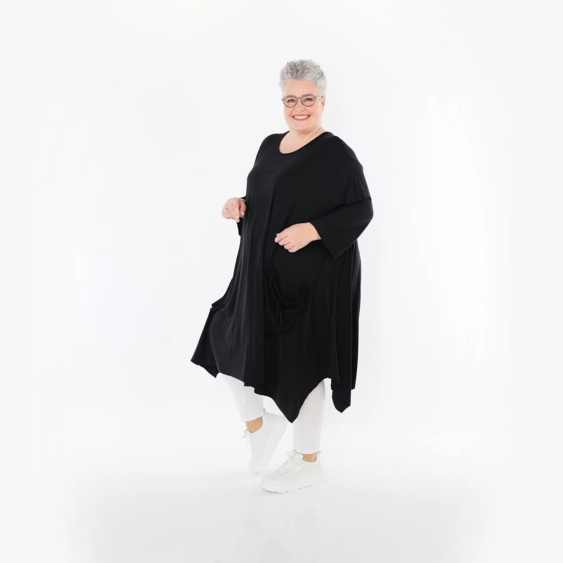  A-Form Bigshirt von AKH Fashion aus Viskose, 1233.02030, Schwarz, Ausgefallen, Zeitlos