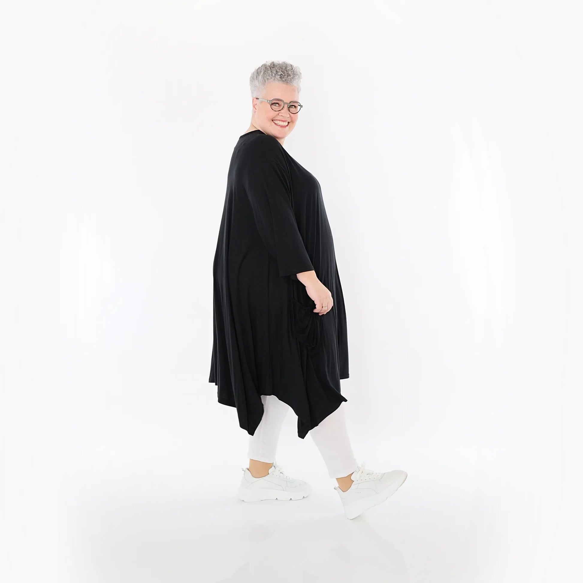 A-Form Bigshirt von AKH Fashion aus Viskose, 1233.02030, Schwarz, Ausgefallen, Zeitlos