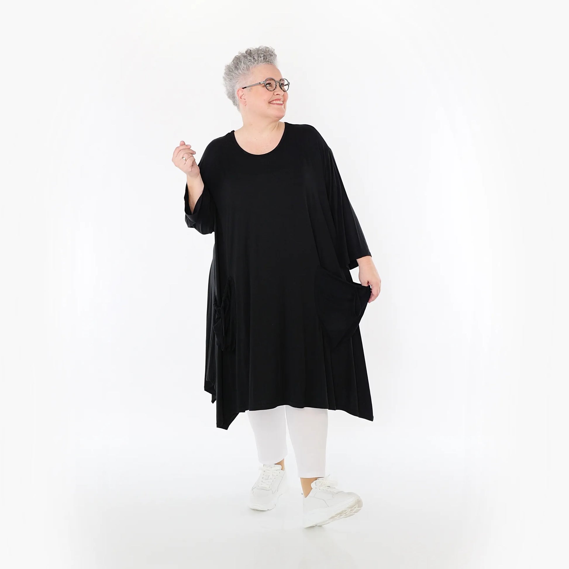  A-Form Bigshirt von AKH Fashion aus Viskose, 1233.02030, Schwarz, Ausgefallen, Zeitlos