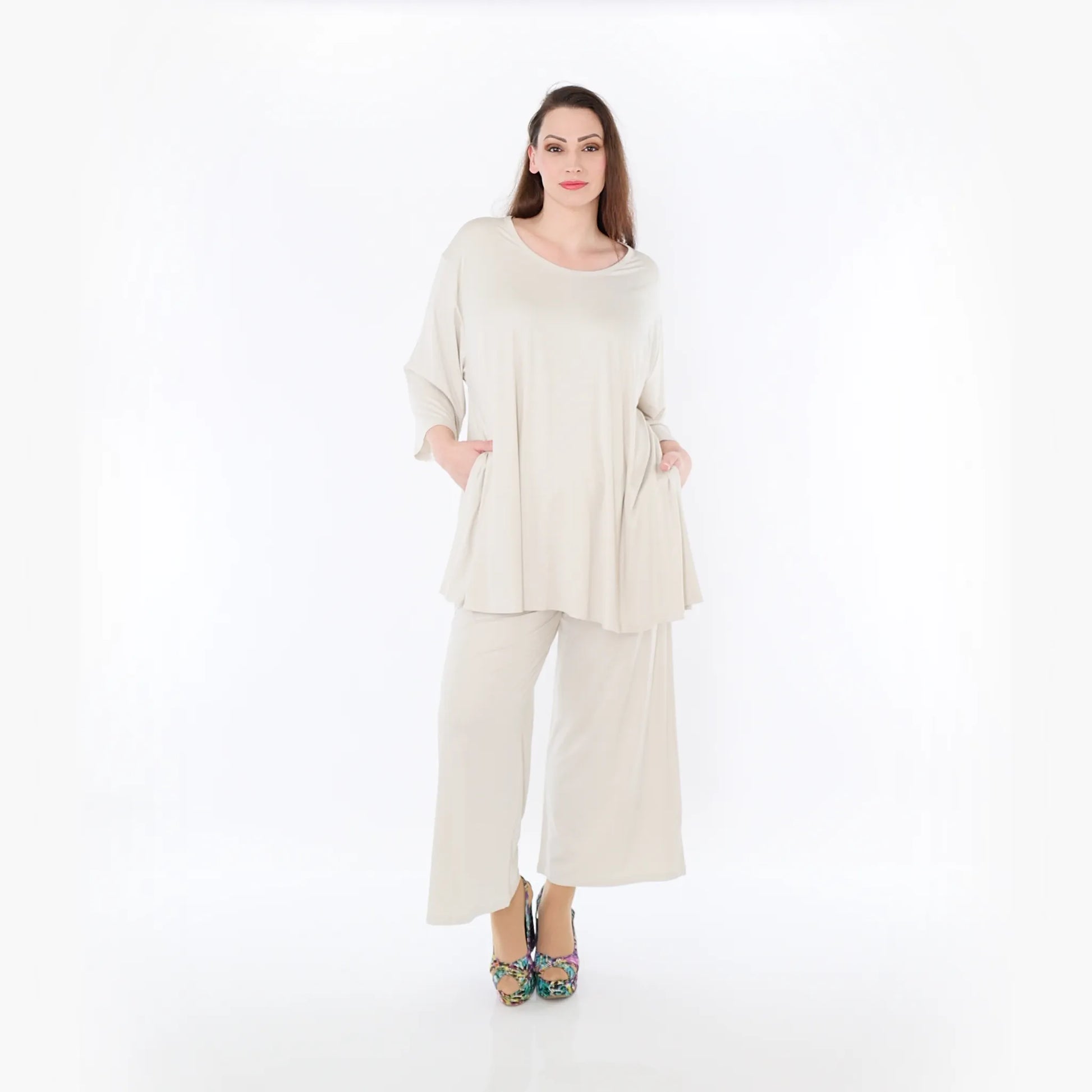  AKH Fashion Bigshirt in Glocken-Form, aus Viskose, 1233.01892, Beige, Ausgefallen, Zeitlos