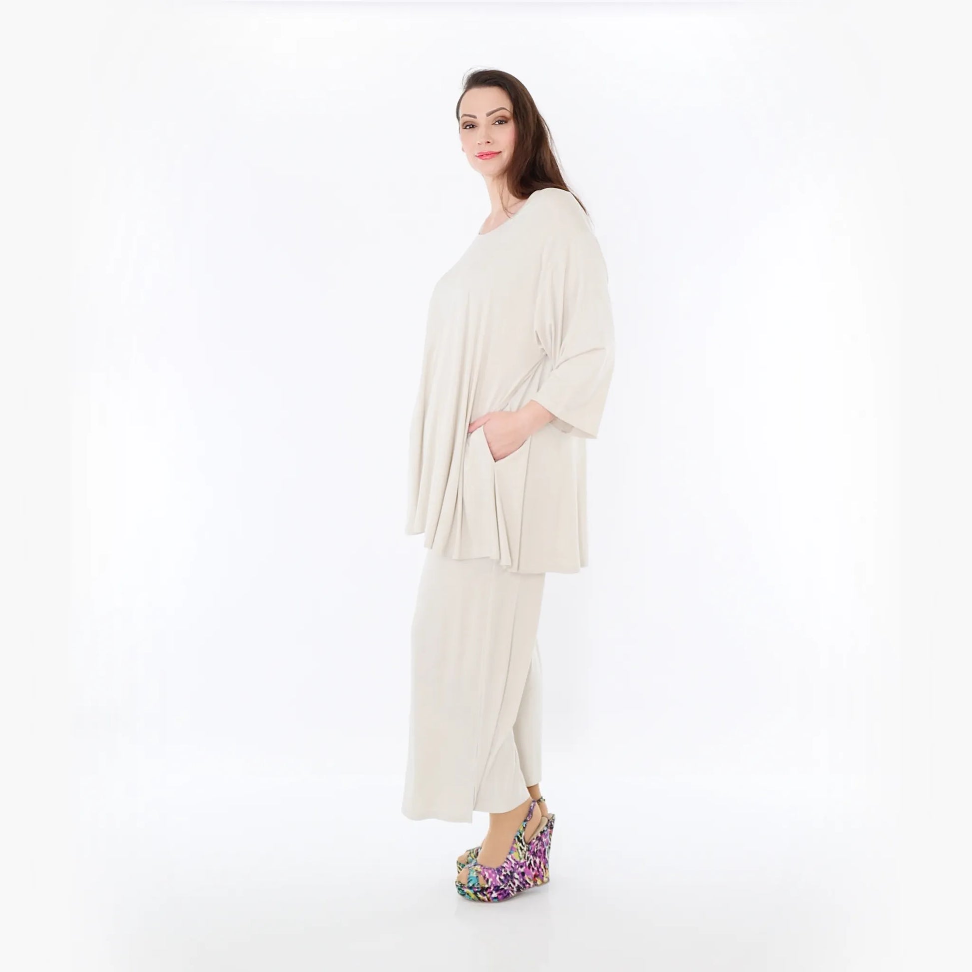  AKH Fashion Bigshirt in Glocken-Form, aus Viskose, 1233.01892, Beige, Ausgefallen, Zeitlos
