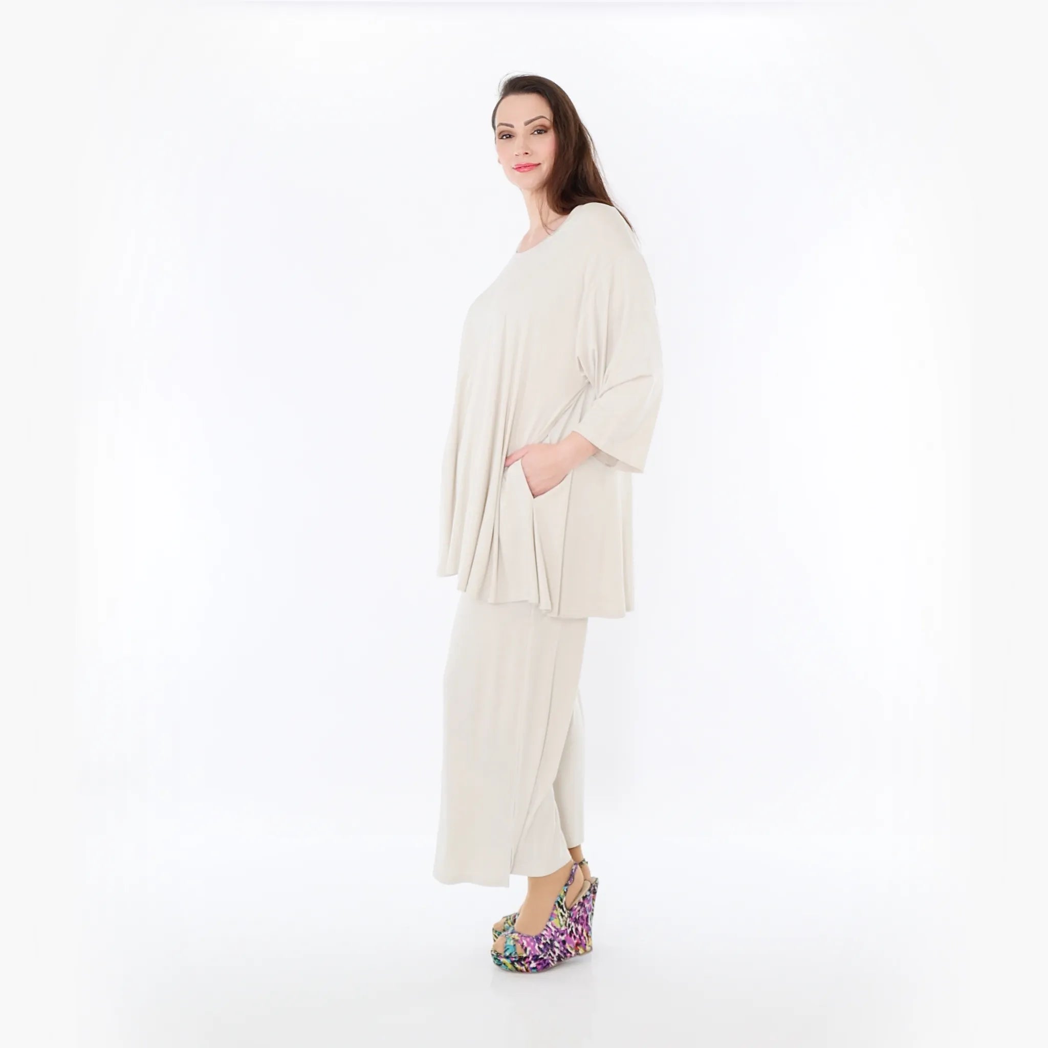  AKH Fashion Bigshirt in Glocken-Form, aus Viskose, 1233.01892, Beige, Ausgefallen, Zeitlos