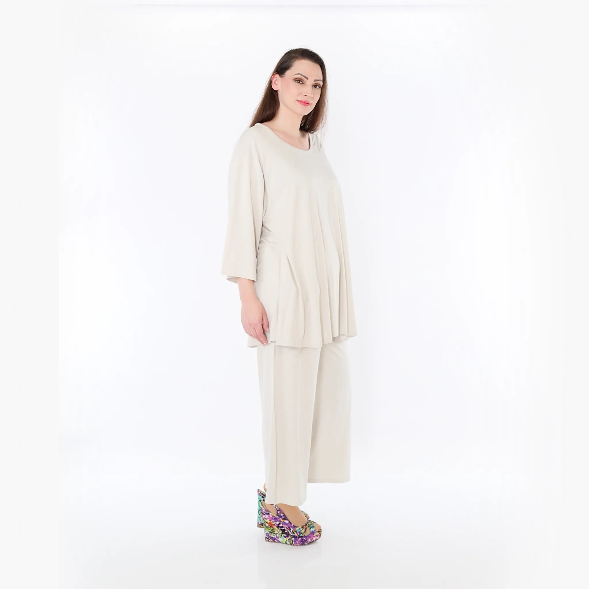  AKH Fashion Bigshirt in Glocken-Form, aus Viskose, 1233.01892, Beige, Ausgefallen, Zeitlos
