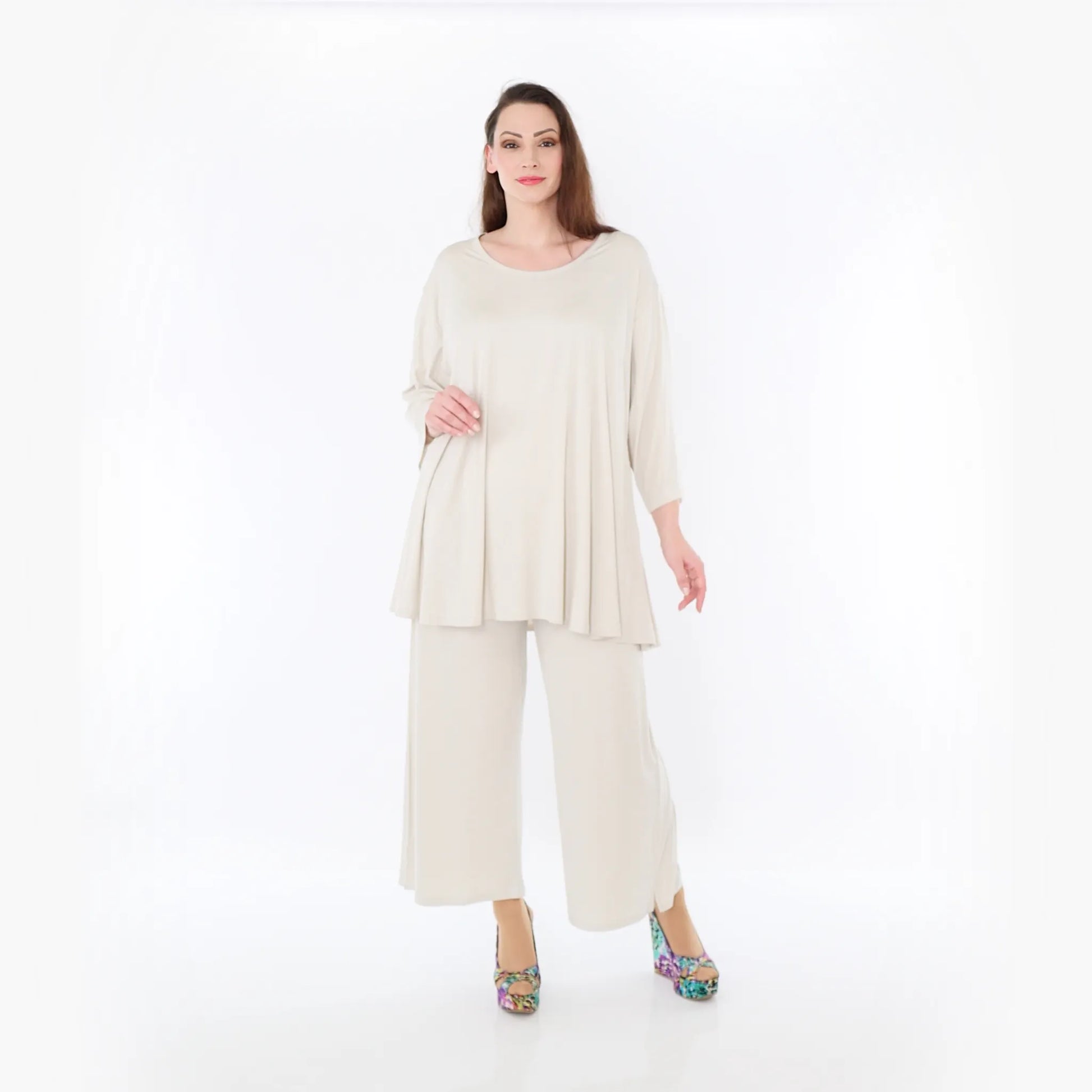  AKH Fashion Bigshirt in Glocken-Form, aus Viskose, 1233.01892, Beige, Ausgefallen, Zeitlos