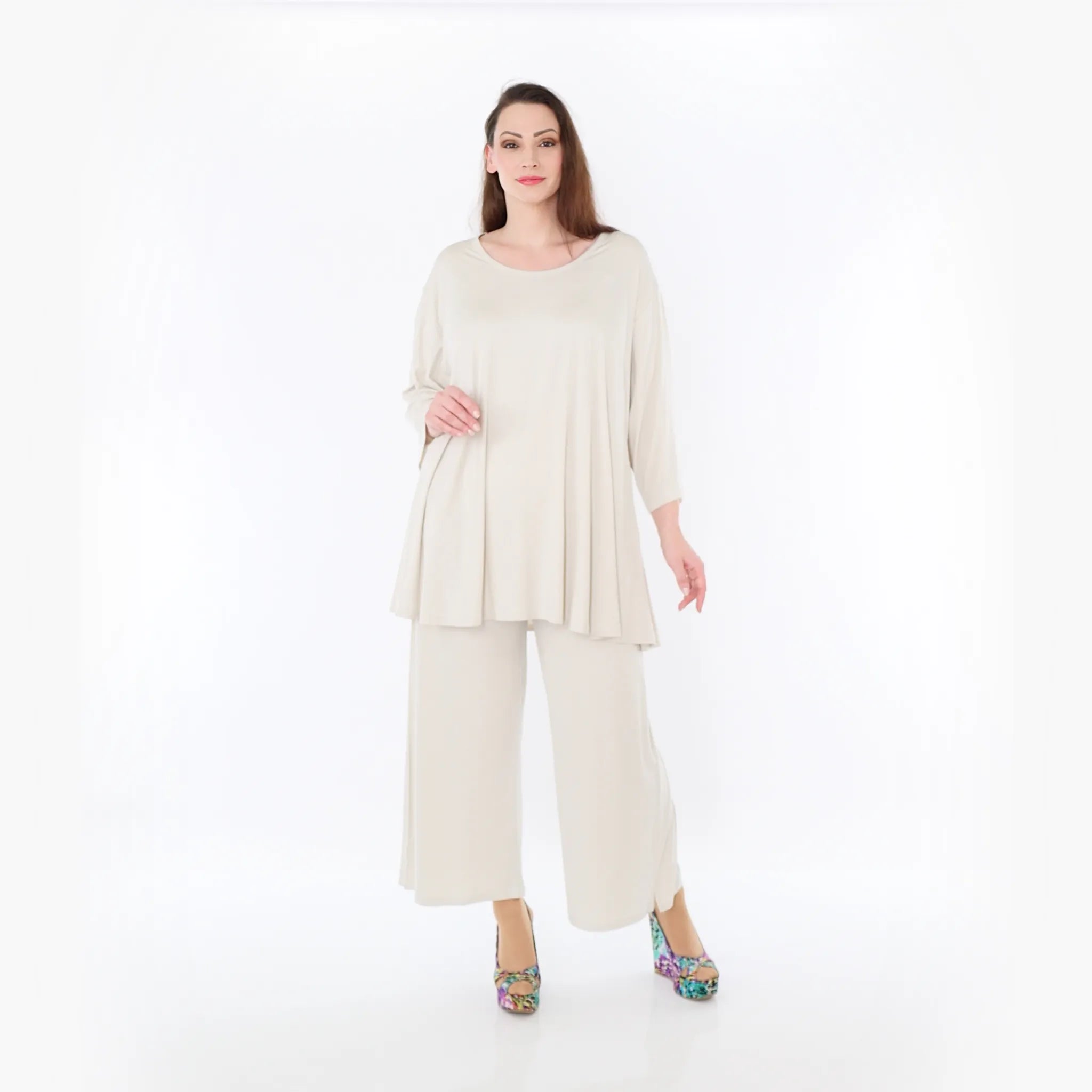  AKH Fashion Bigshirt in Glocken-Form, aus Viskose, 1233.01892, Beige, Ausgefallen, Zeitlos