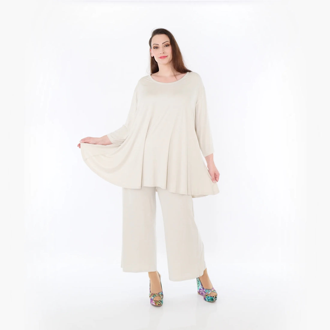  AKH Fashion Bigshirt in Glocken-Form, aus Viskose, 1233.01892, Beige, Ausgefallen, Zeitlos
