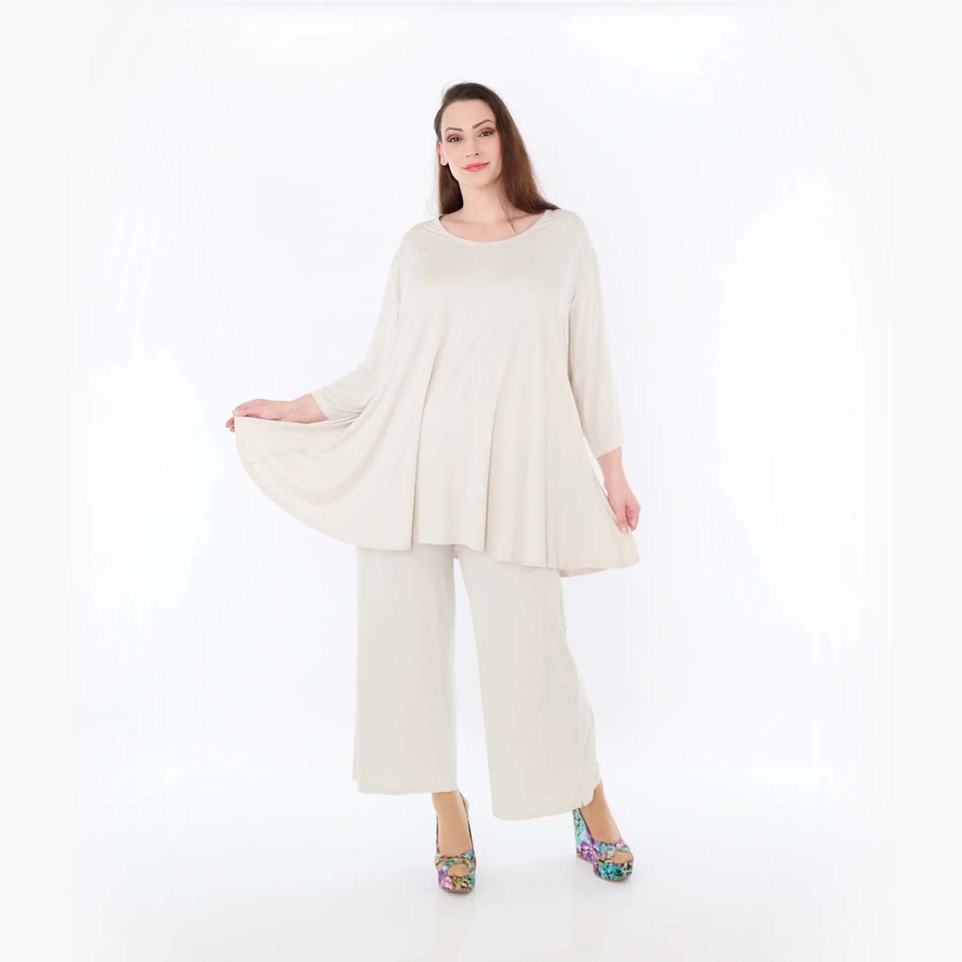  AKH Fashion Bigshirt in Glocken-Form, aus Viskose, 1233.01892, Beige, Ausgefallen, Zeitlos