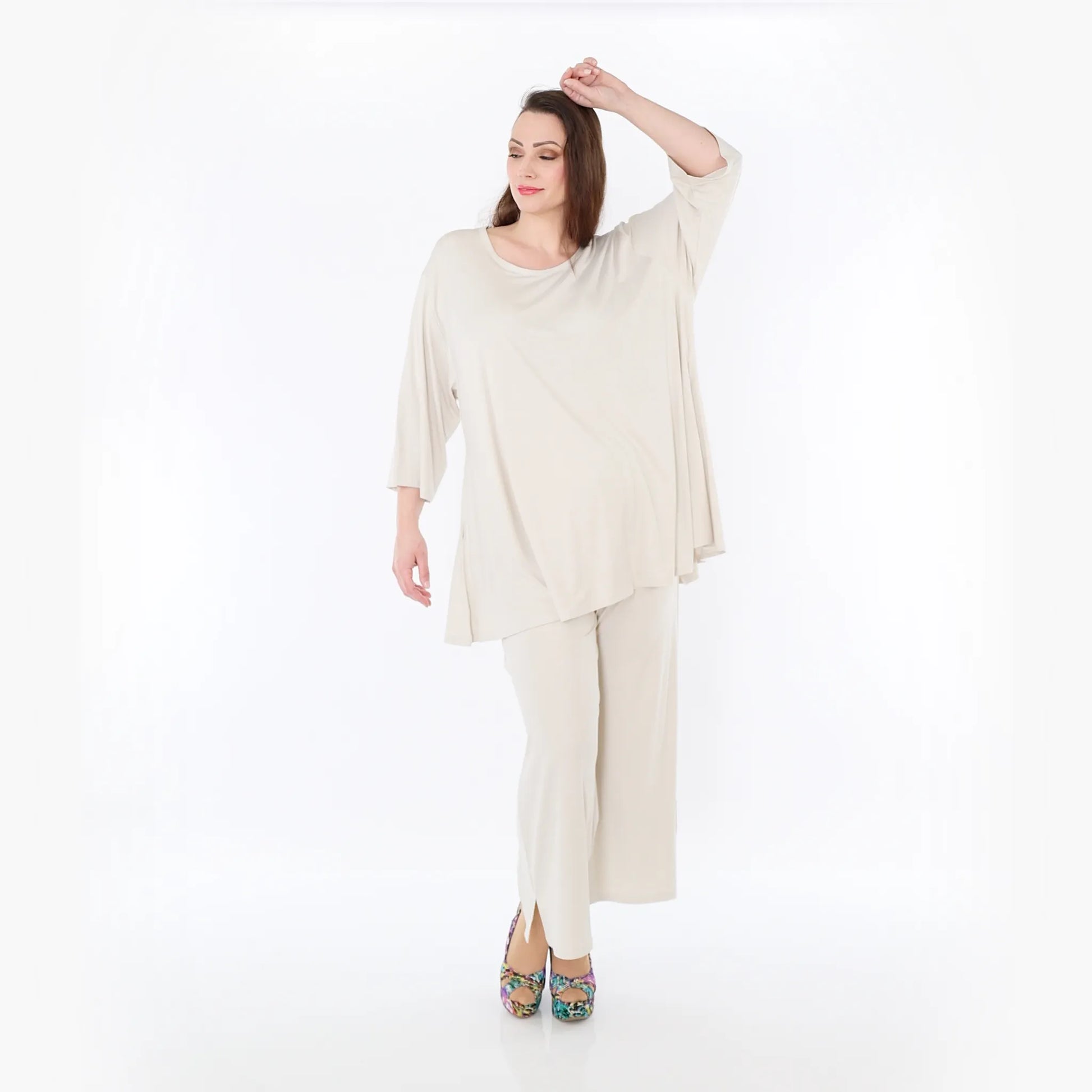  AKH Fashion Bigshirt in Glocken-Form, aus Viskose, 1233.01892, Beige, Ausgefallen, Zeitlos