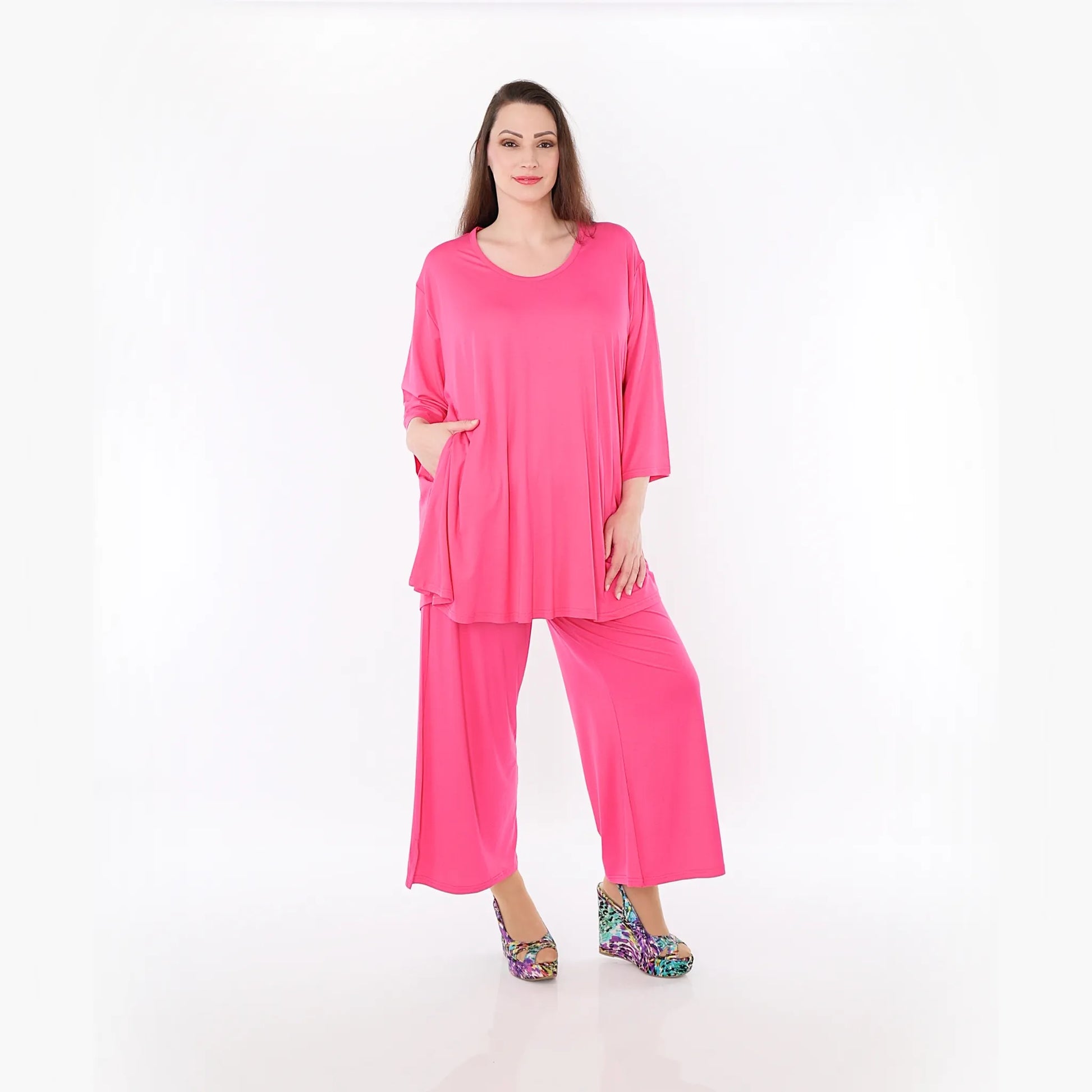  AKH Fashion Bigshirt in Glocken-Form, aus Viskose, 1233.01892, Fuchsia, Ausgefallen, Zeitlos