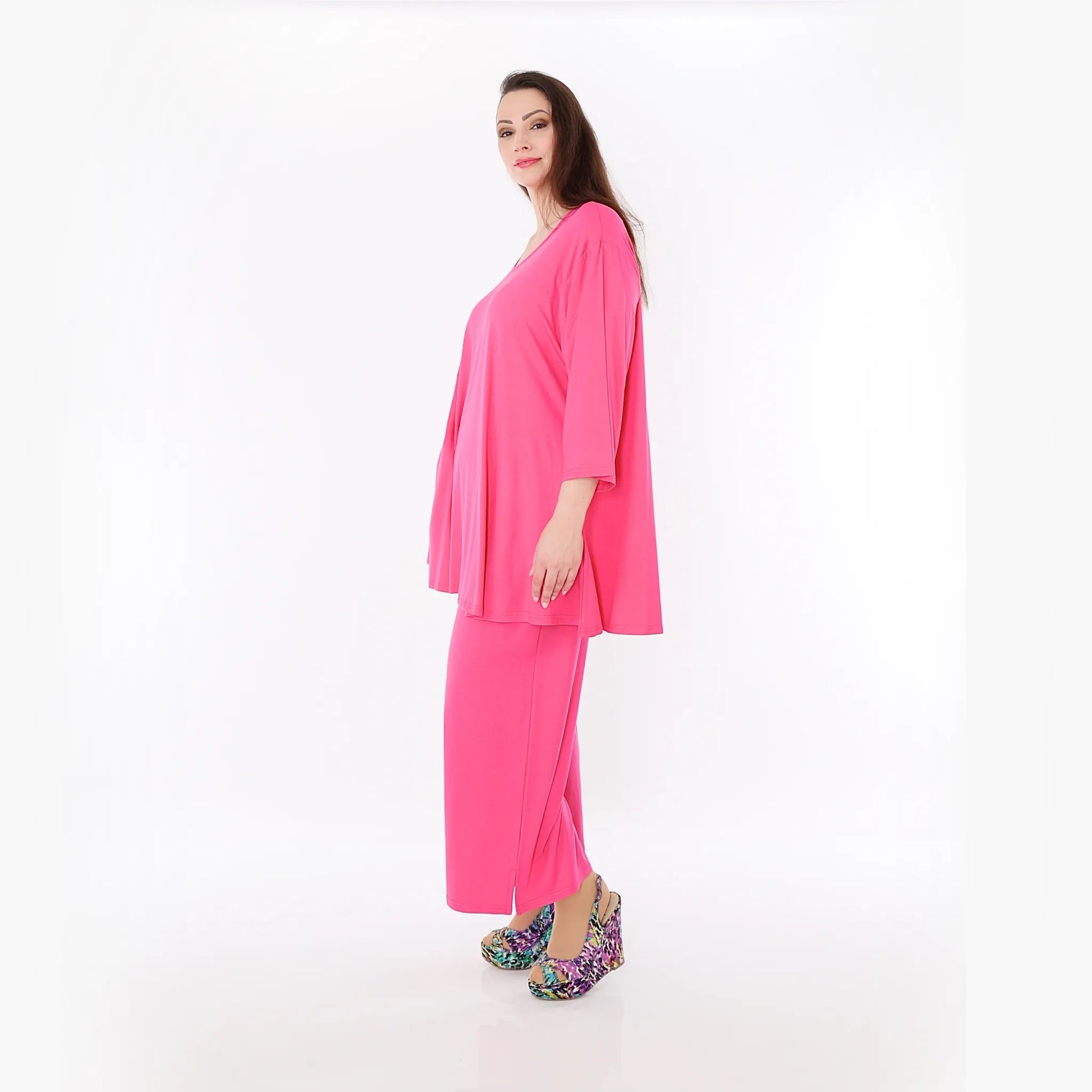  AKH Fashion Bigshirt in Glocken-Form, aus Viskose, 1233.01892, Fuchsia, Ausgefallen, Zeitlos