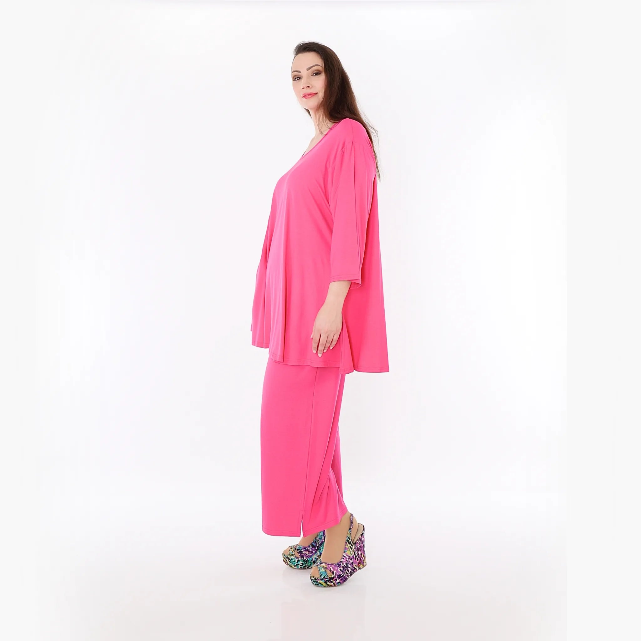  AKH Fashion Bigshirt in Glocken-Form, aus Viskose, 1233.01892, Fuchsia, Ausgefallen, Zeitlos