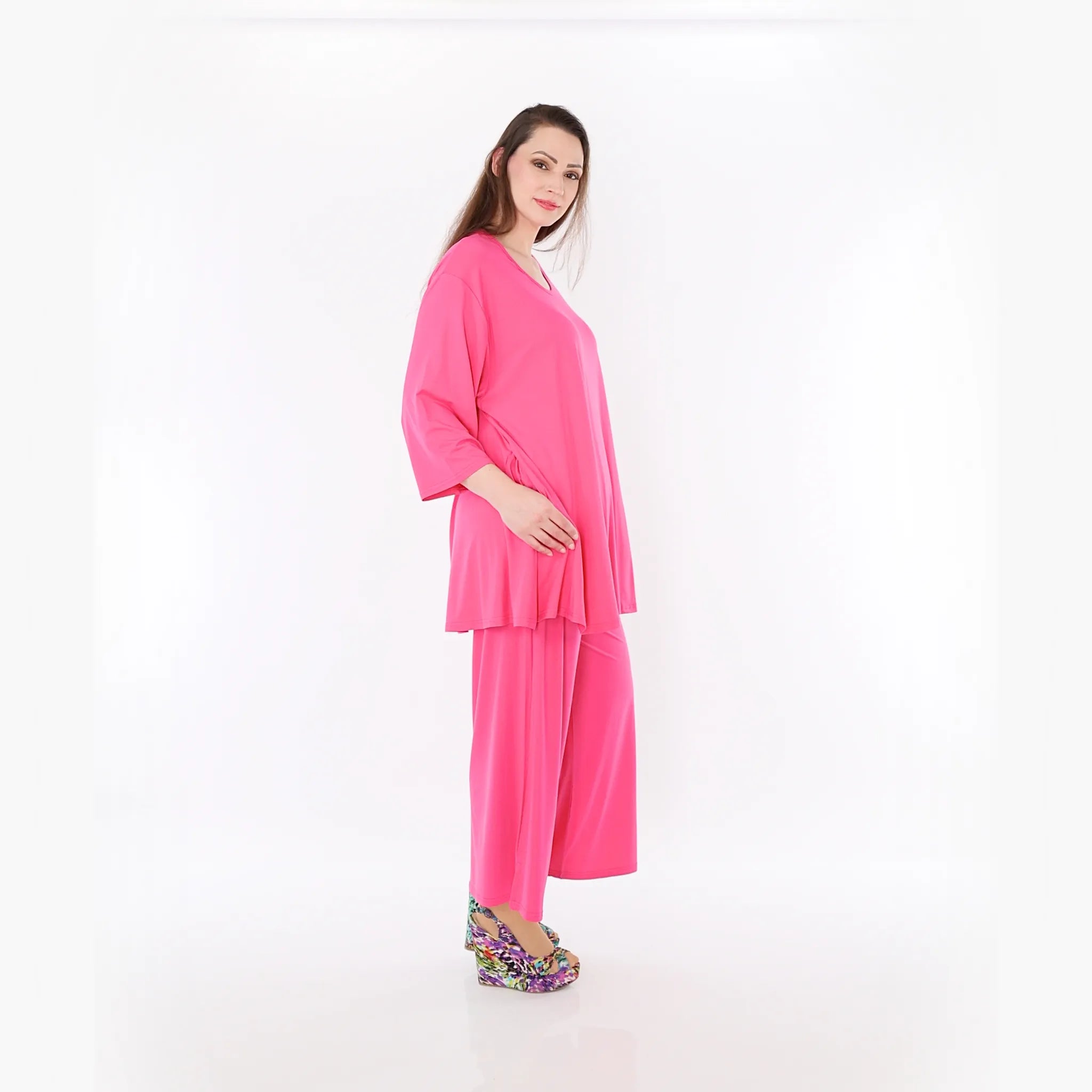  AKH Fashion Bigshirt in Glocken-Form, aus Viskose, 1233.01892, Fuchsia, Ausgefallen, Zeitlos