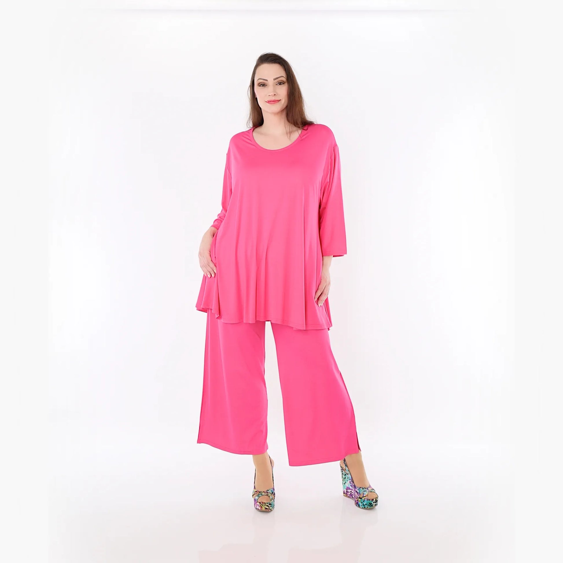  AKH Fashion Bigshirt in Glocken-Form, aus Viskose, 1233.01892, Fuchsia, Ausgefallen, Zeitlos