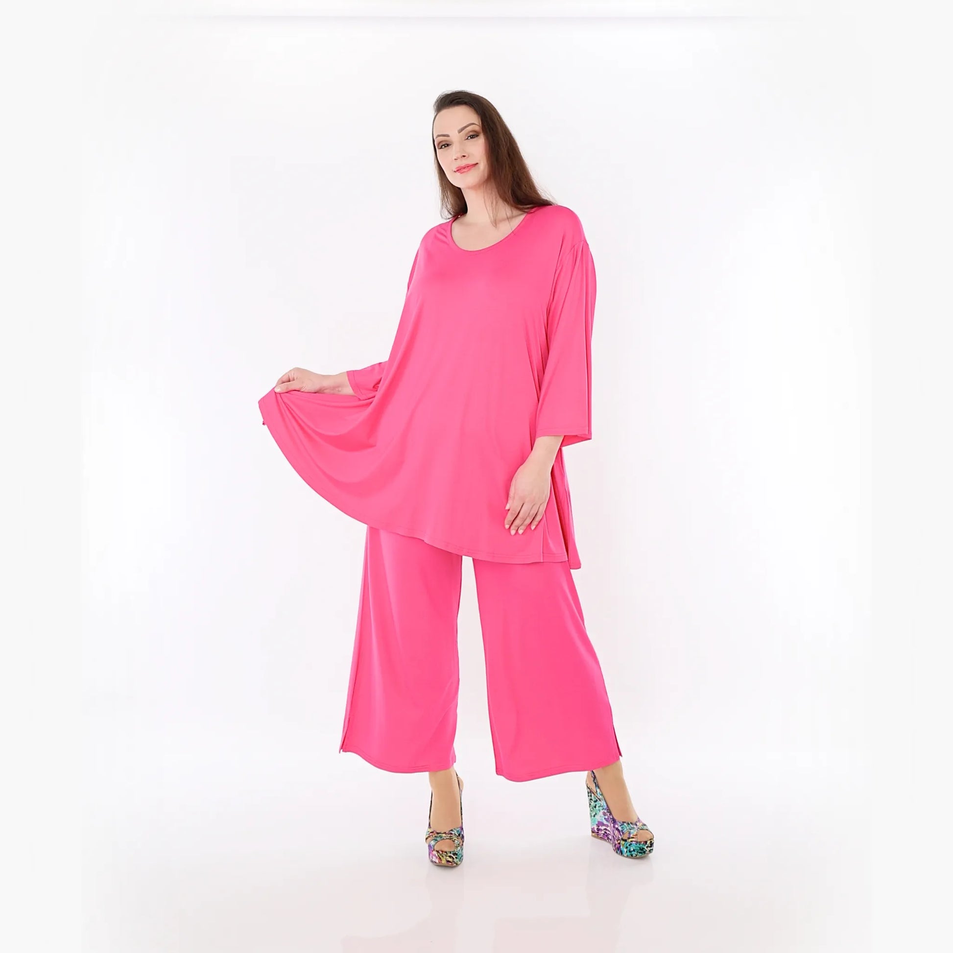  AKH Fashion Bigshirt in Glocken-Form, aus Viskose, 1233.01892, Fuchsia, Ausgefallen, Zeitlos