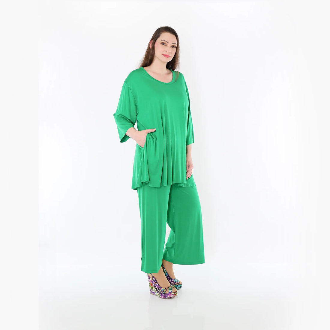  AKH Fashion Bigshirt in Glocken-Form, aus Viskose, 1233.01892, Grün, Ausgefallen, Zeitlos