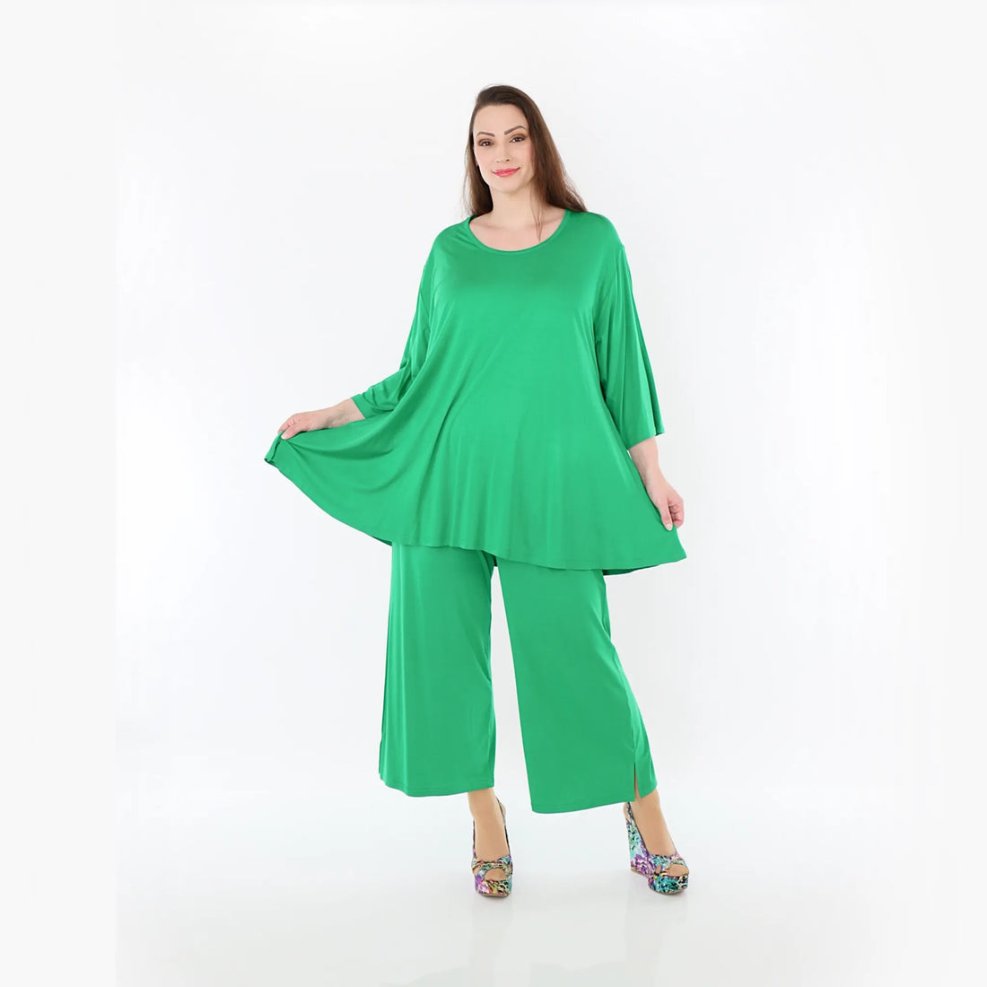  AKH Fashion Bigshirt in Glocken-Form, aus Viskose, 1233.01892, Grün, Ausgefallen, Zeitlos
