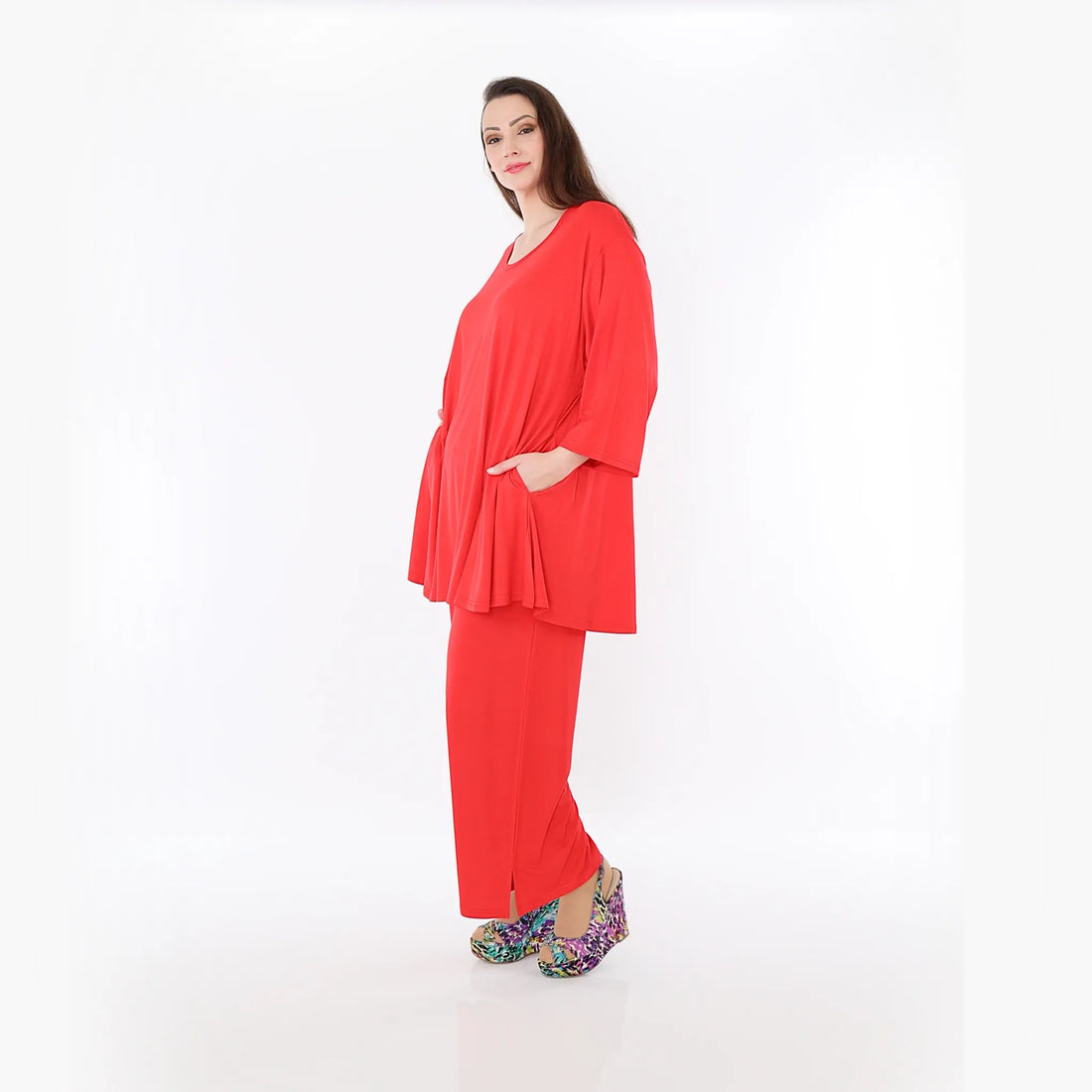  AKH Fashion Bigshirt in Glocken-Form, aus Viskose, 1233.01892, Rot, Ausgefallen, Zeitlos