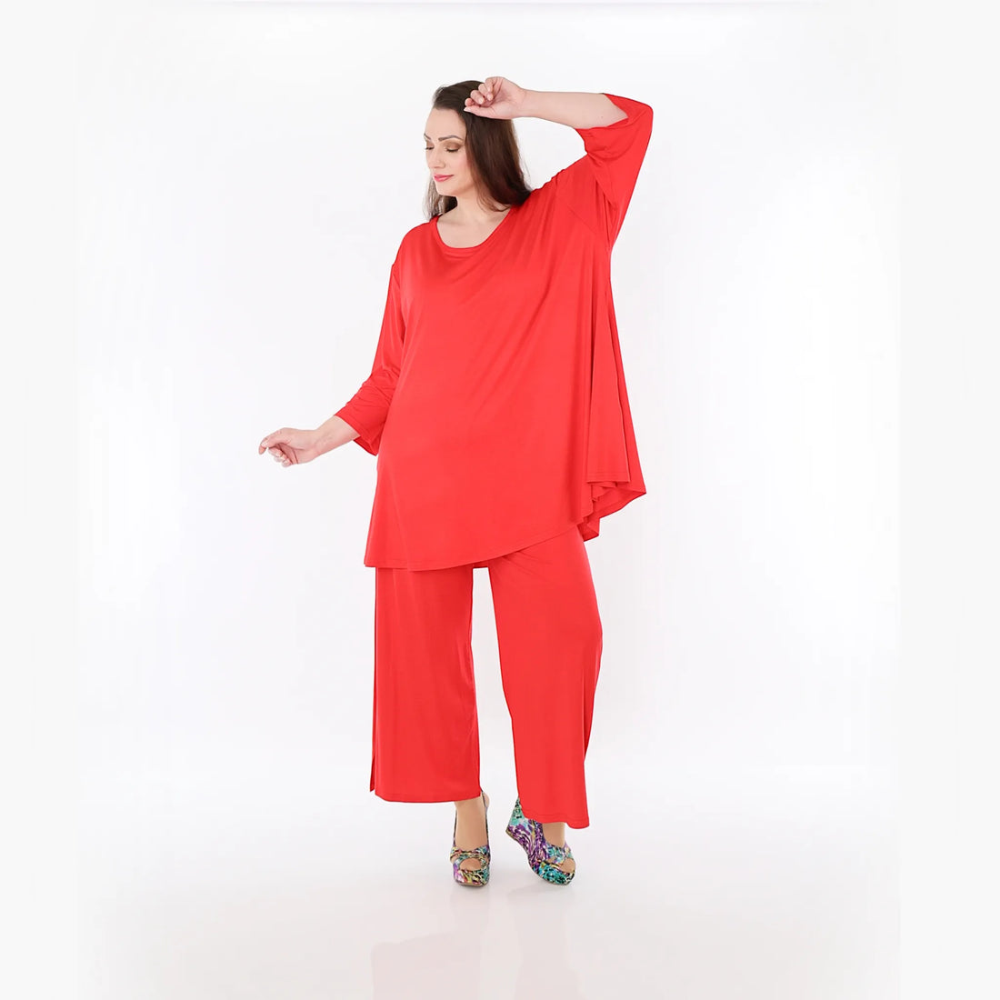  AKH Fashion Bigshirt in Glocken-Form, aus Viskose, 1233.01892, Rot, Ausgefallen, Zeitlos