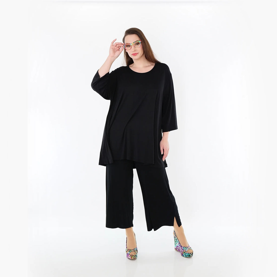  AKH Fashion Bigshirt in Glocken-Form, aus Viskose, 1233.01892, Schwarz, Ausgefallen, Zeitlos