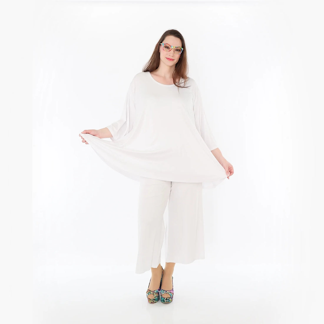  AKH Fashion Bigshirt in Glocken-Form, aus Viskose, 1233.01892, Weiß, Ausgefallen, Zeitlos