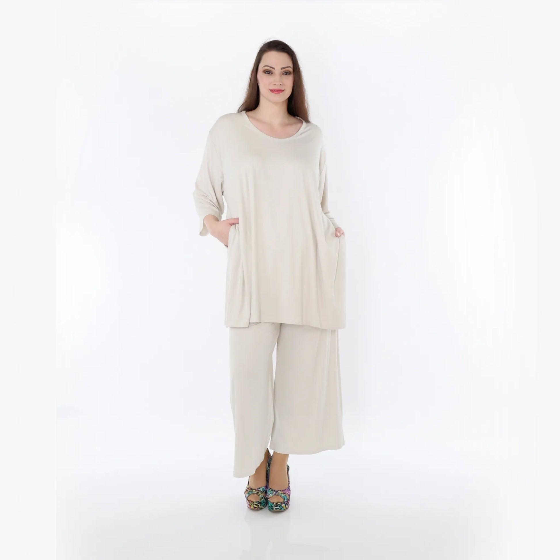  AKH Fashion Bigshirt in gerader Form, aus Viskose, 1233.07054, Beige, Ausgefallen, Zeitlos