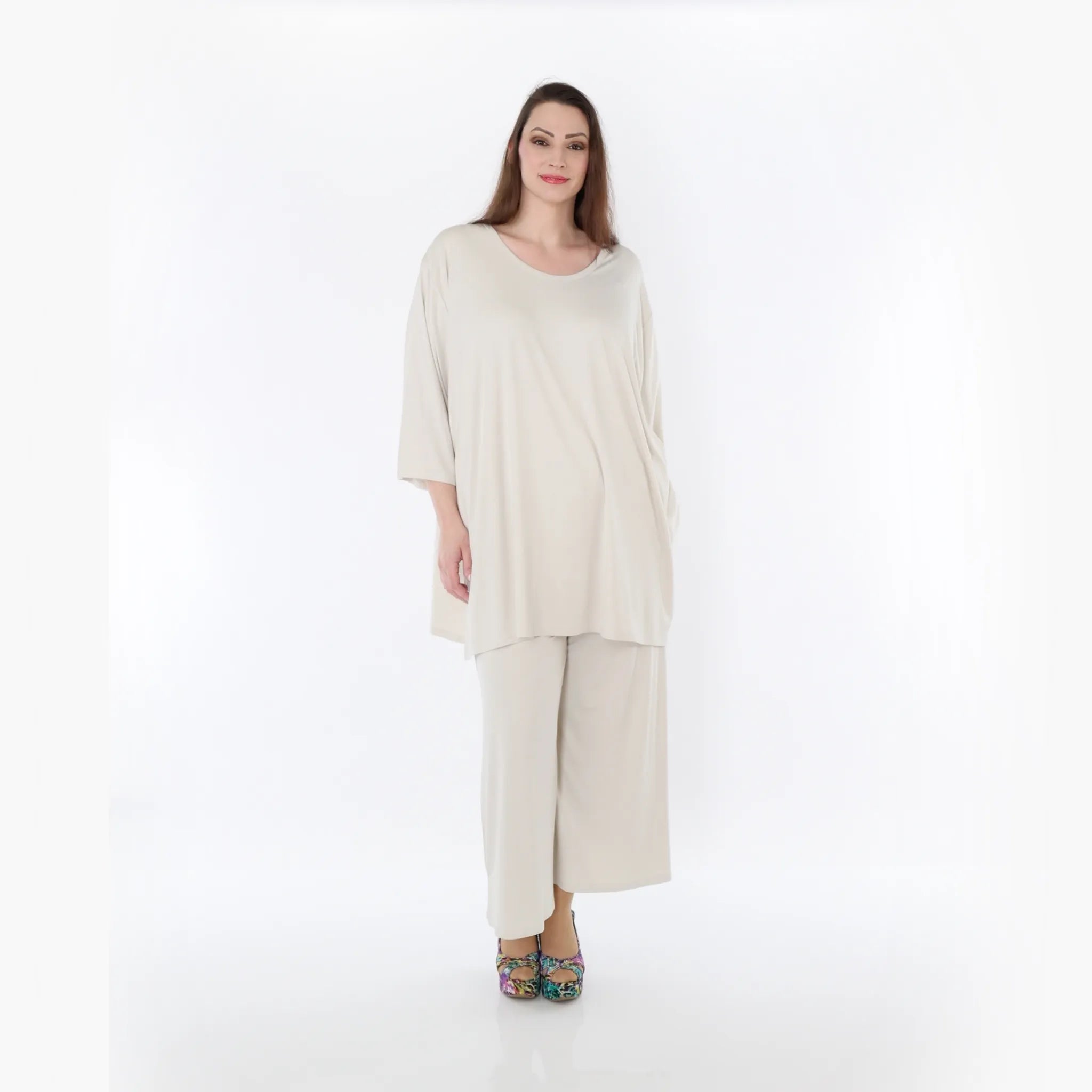  AKH Fashion Bigshirt in gerader Form, aus Viskose, 1233.07054, Beige, Ausgefallen, Zeitlos