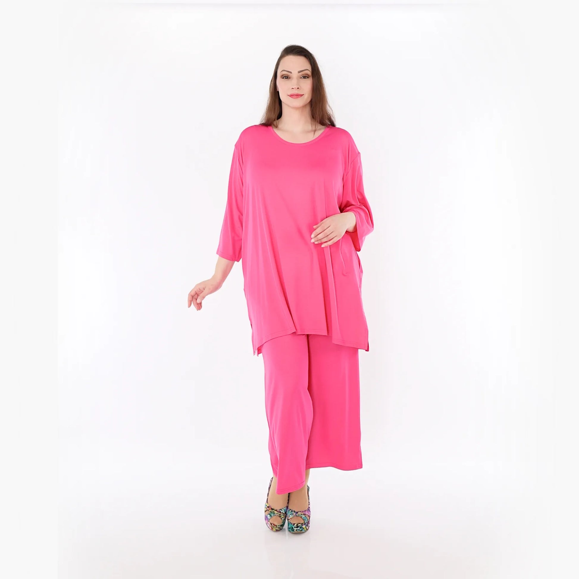  AKH Fashion Bigshirt in gerader Form, aus Viskose, 1233.07054, Fuchsia, Ausgefallen, Zeitlos