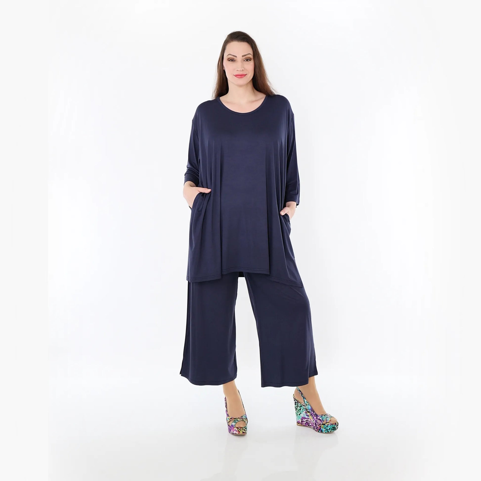 AKH Fashion Bigshirt in gerader Form, aus Viskose, 1233.07054, Marine, Ausgefallen, Zeitlos