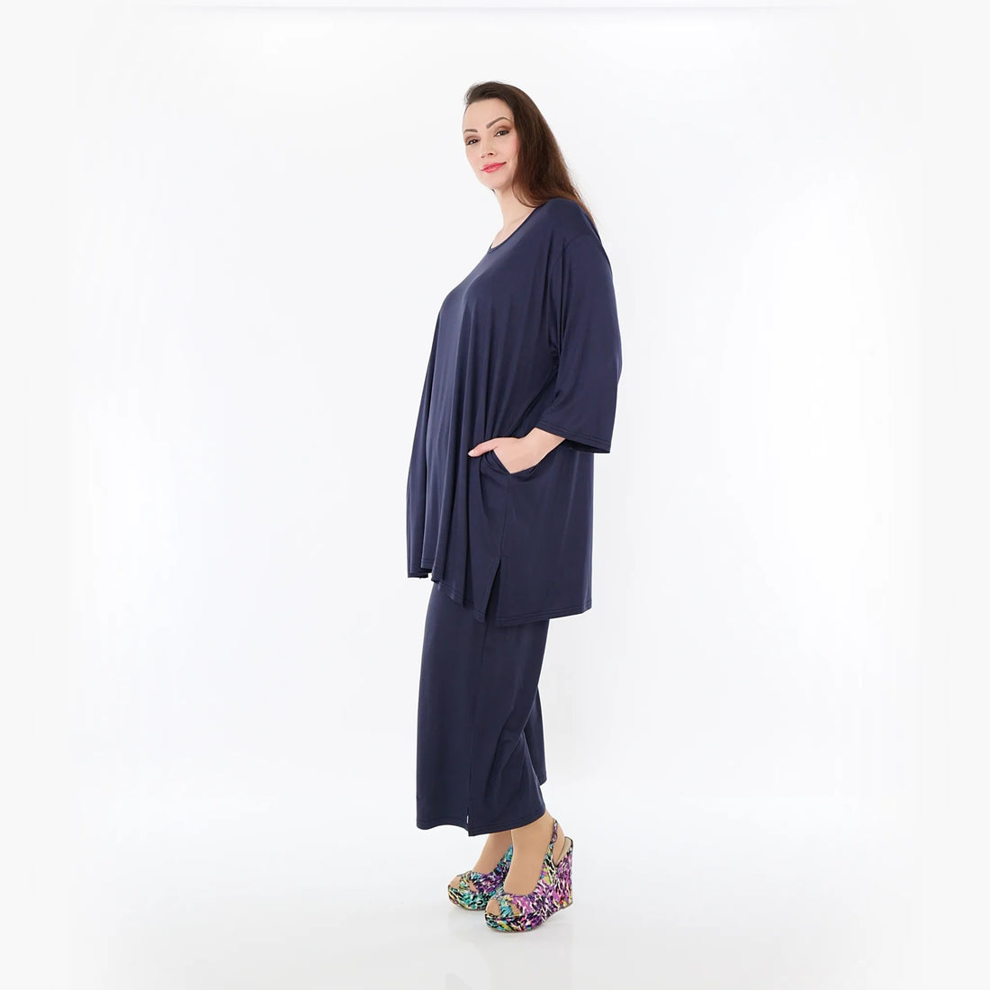  AKH Fashion Bigshirt in gerader Form, aus Viskose, 1233.07054, Marine, Ausgefallen, Zeitlos