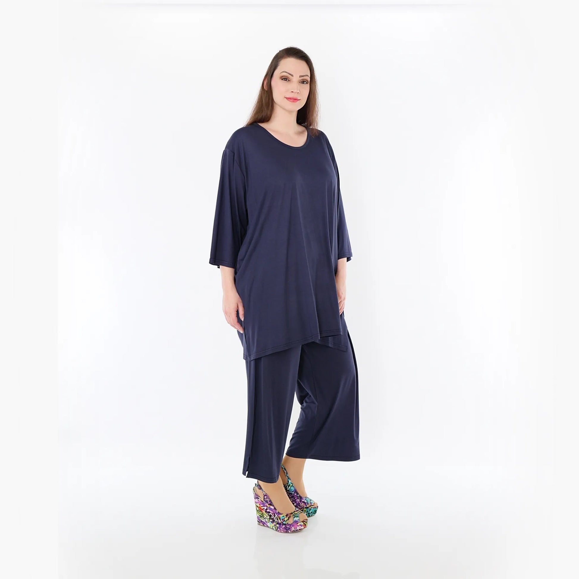  AKH Fashion Bigshirt in gerader Form, aus Viskose, 1233.07054, Marine, Ausgefallen, Zeitlos