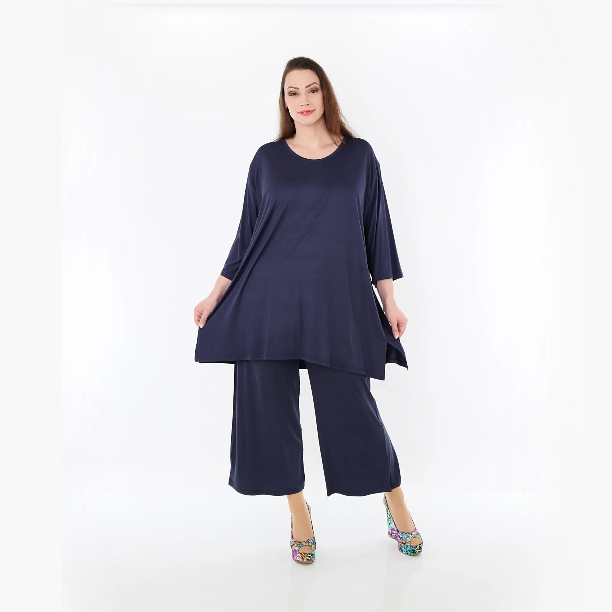  AKH Fashion Bigshirt in gerader Form, aus Viskose, 1233.07054, Marine, Ausgefallen, Zeitlos