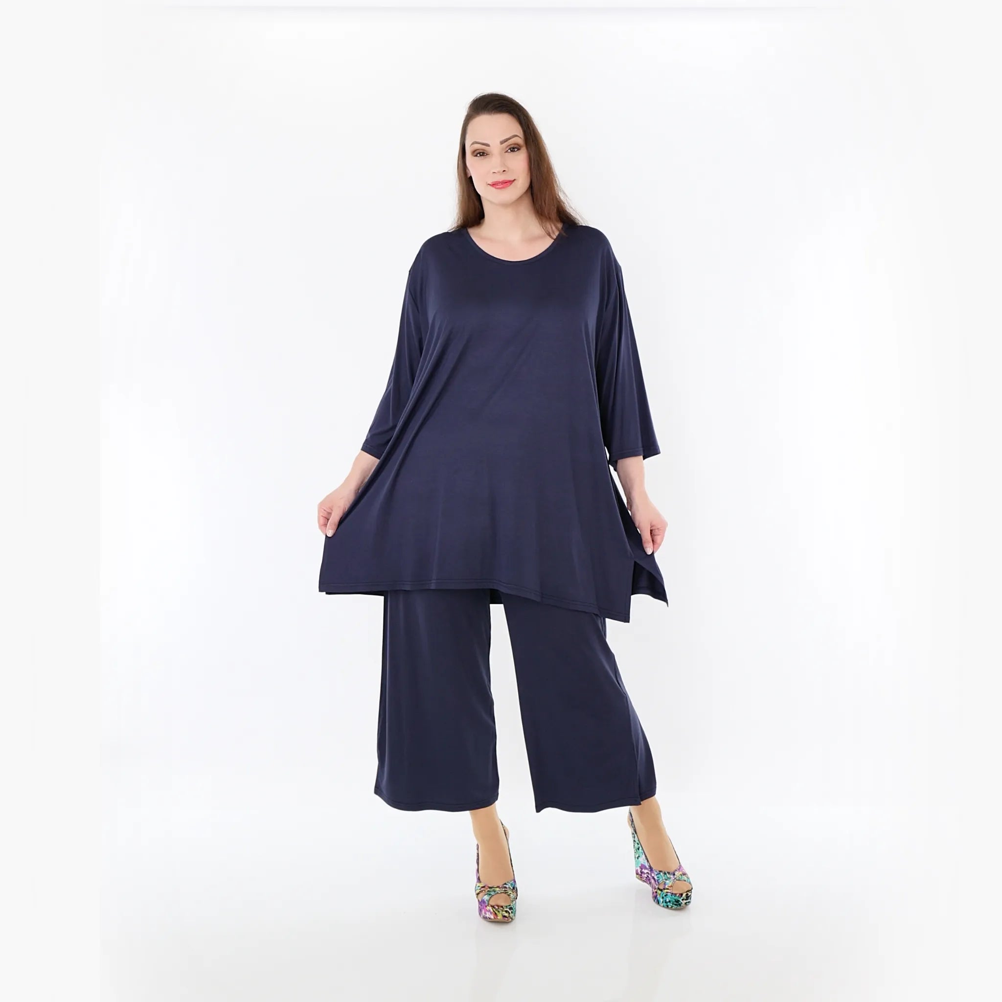  AKH Fashion Bigshirt in gerader Form, aus Viskose, 1233.07054, Marine, Ausgefallen, Zeitlos