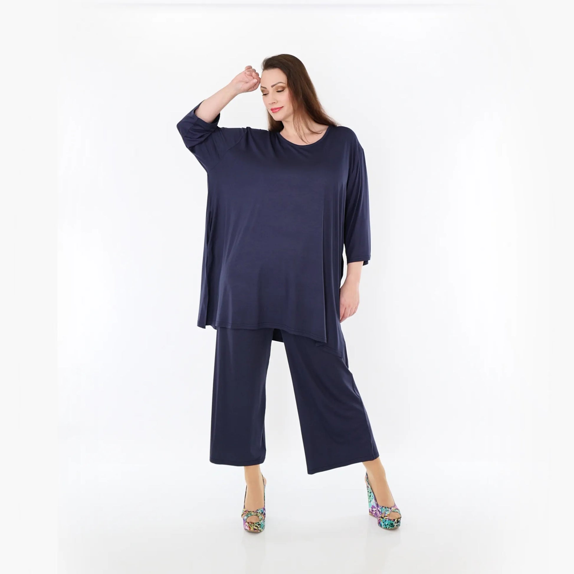  AKH Fashion Bigshirt in gerader Form, aus Viskose, 1233.07054, Marine, Ausgefallen, Zeitlos